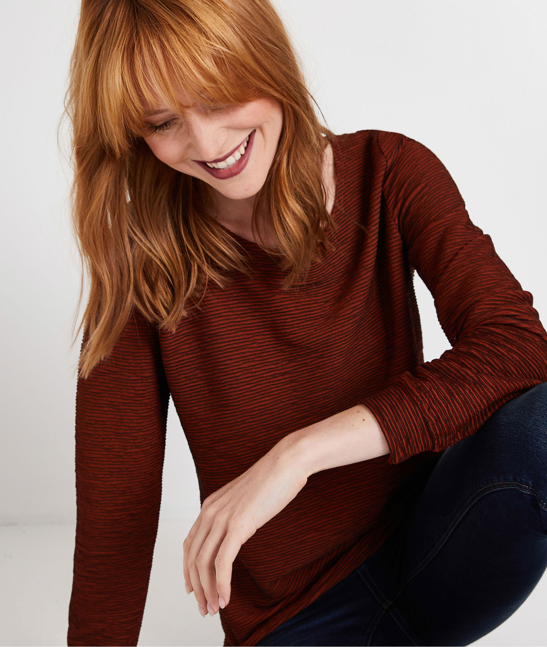 Sweat effet gauffré avec ruban CARAMEL