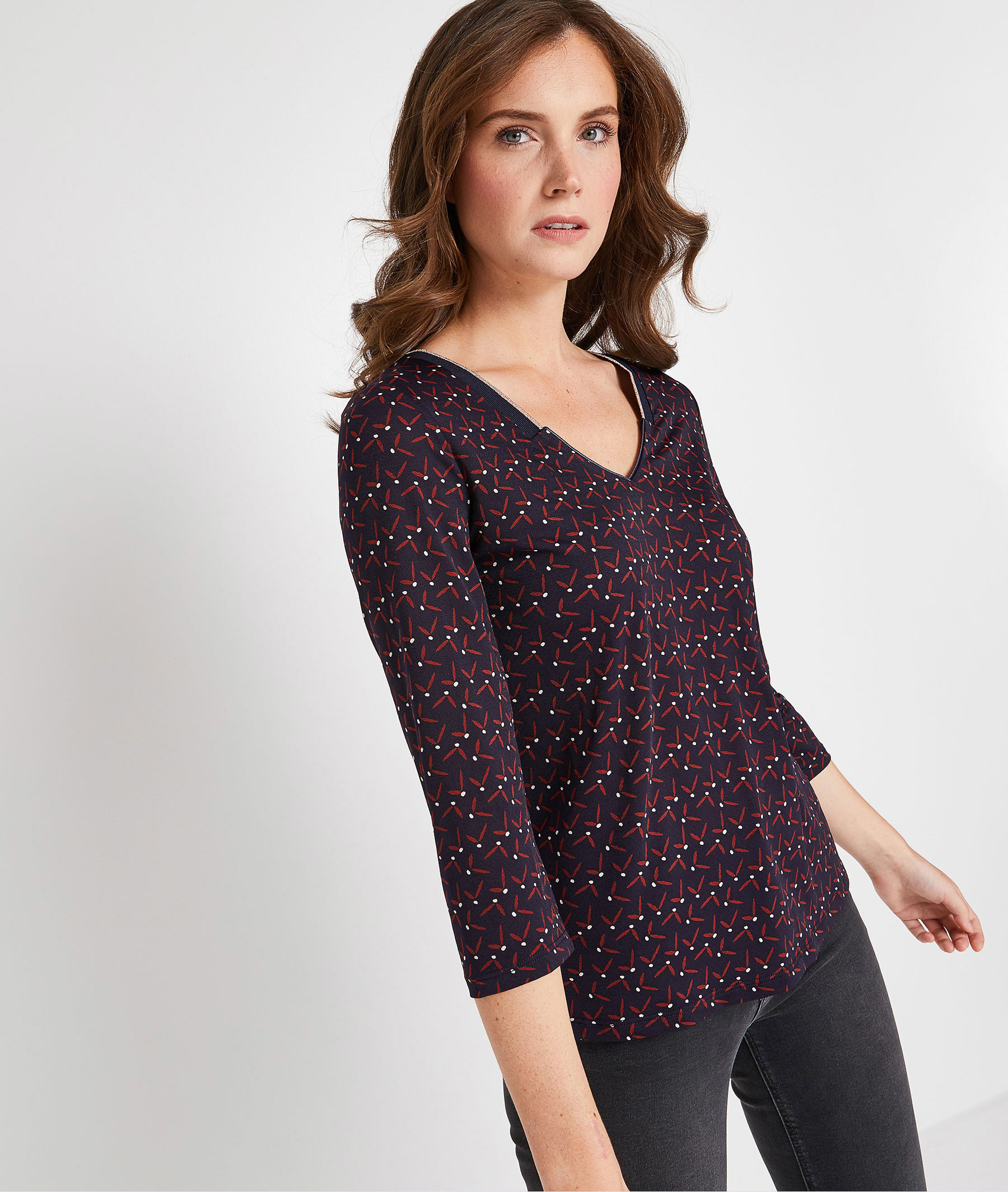 T-shirt imprimé manches 3/4 MARINE