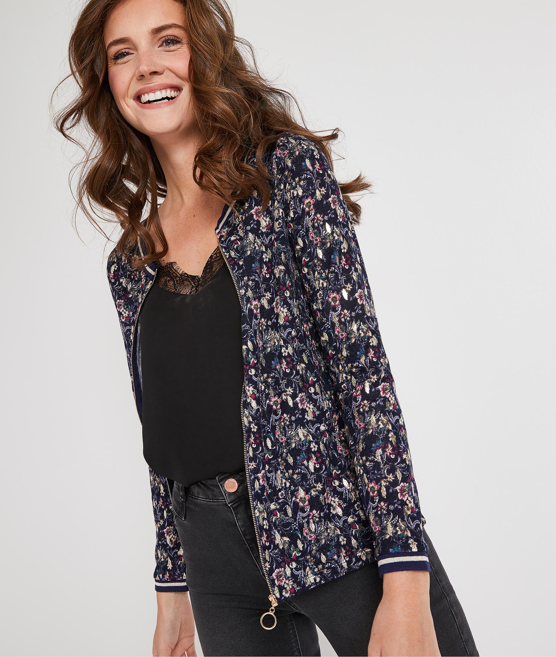 Gilet forme bomber imprimé fleuri MARINE