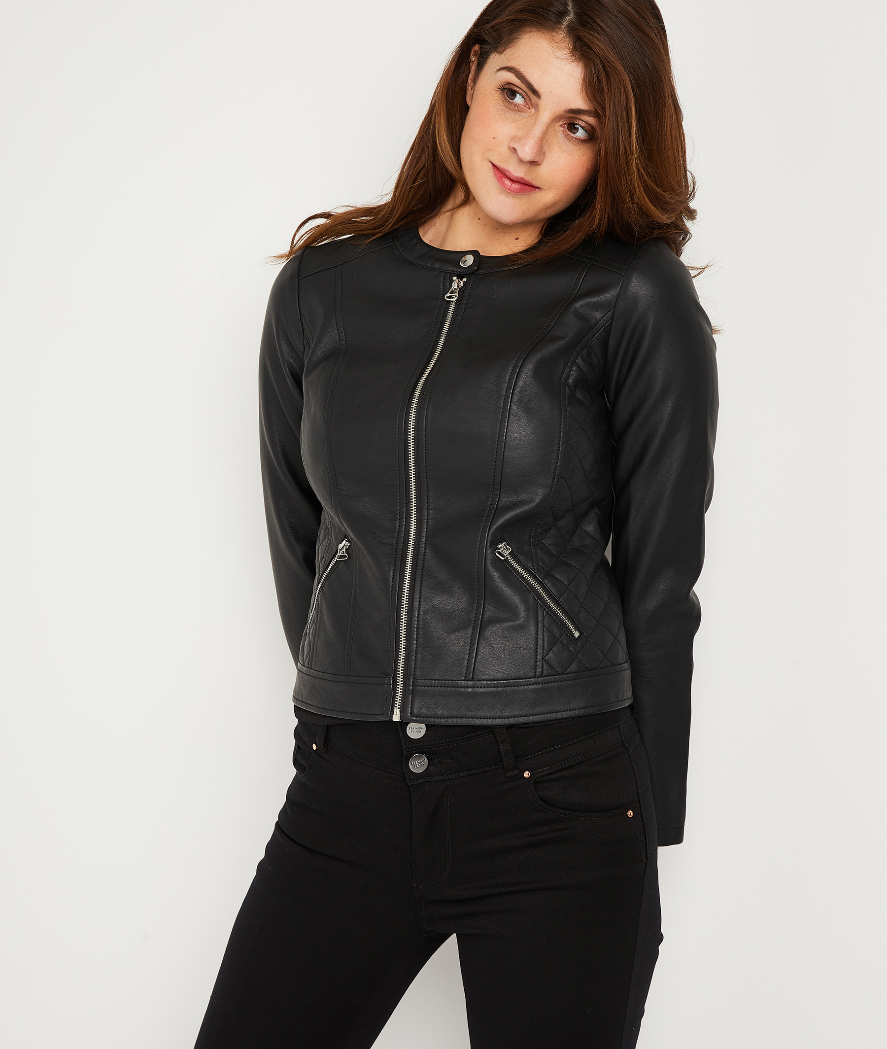 Blouson simili cuir  noir femme NOIR Grain de Malice