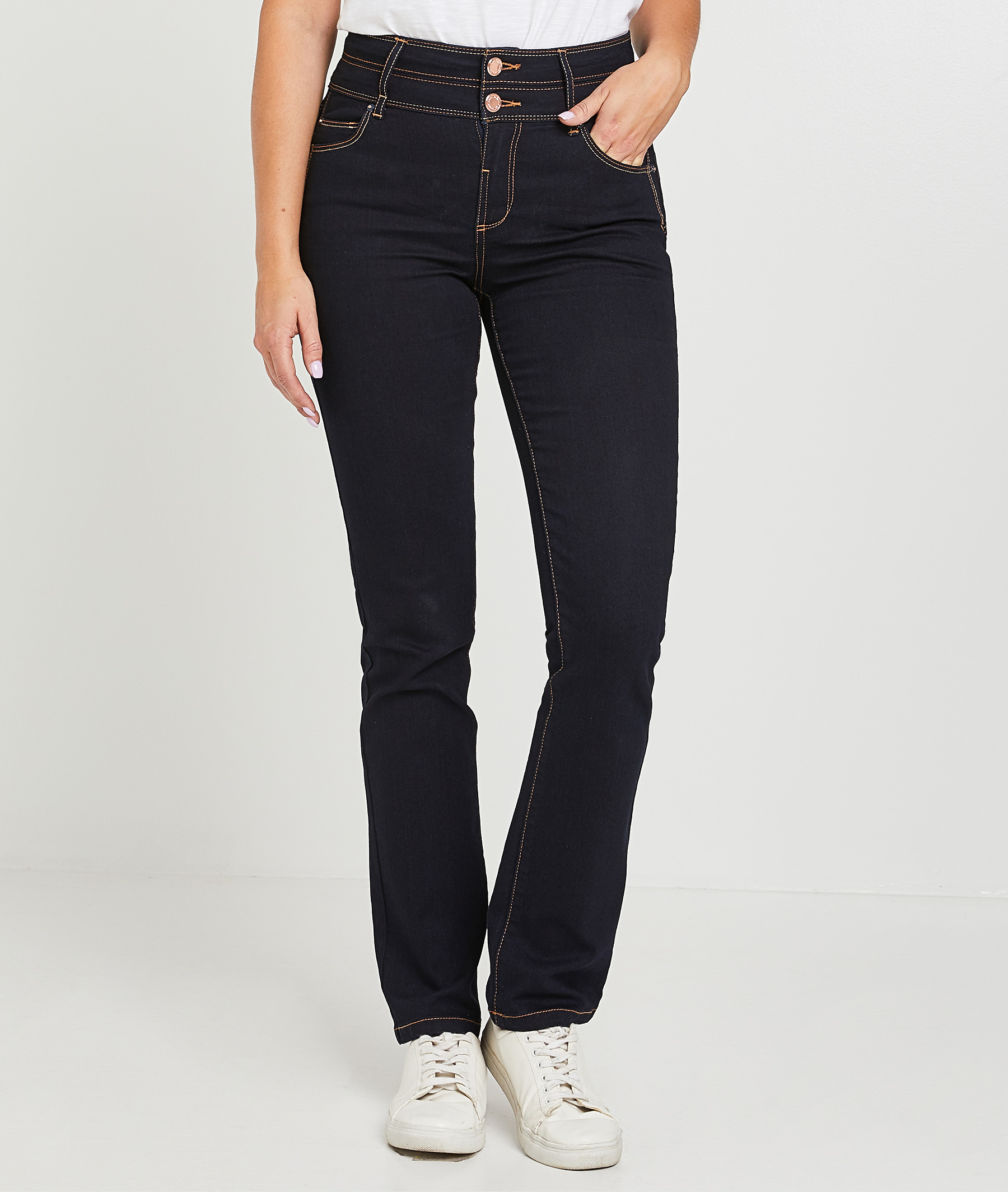 Jean droit taille haute femme BLUE BLACK