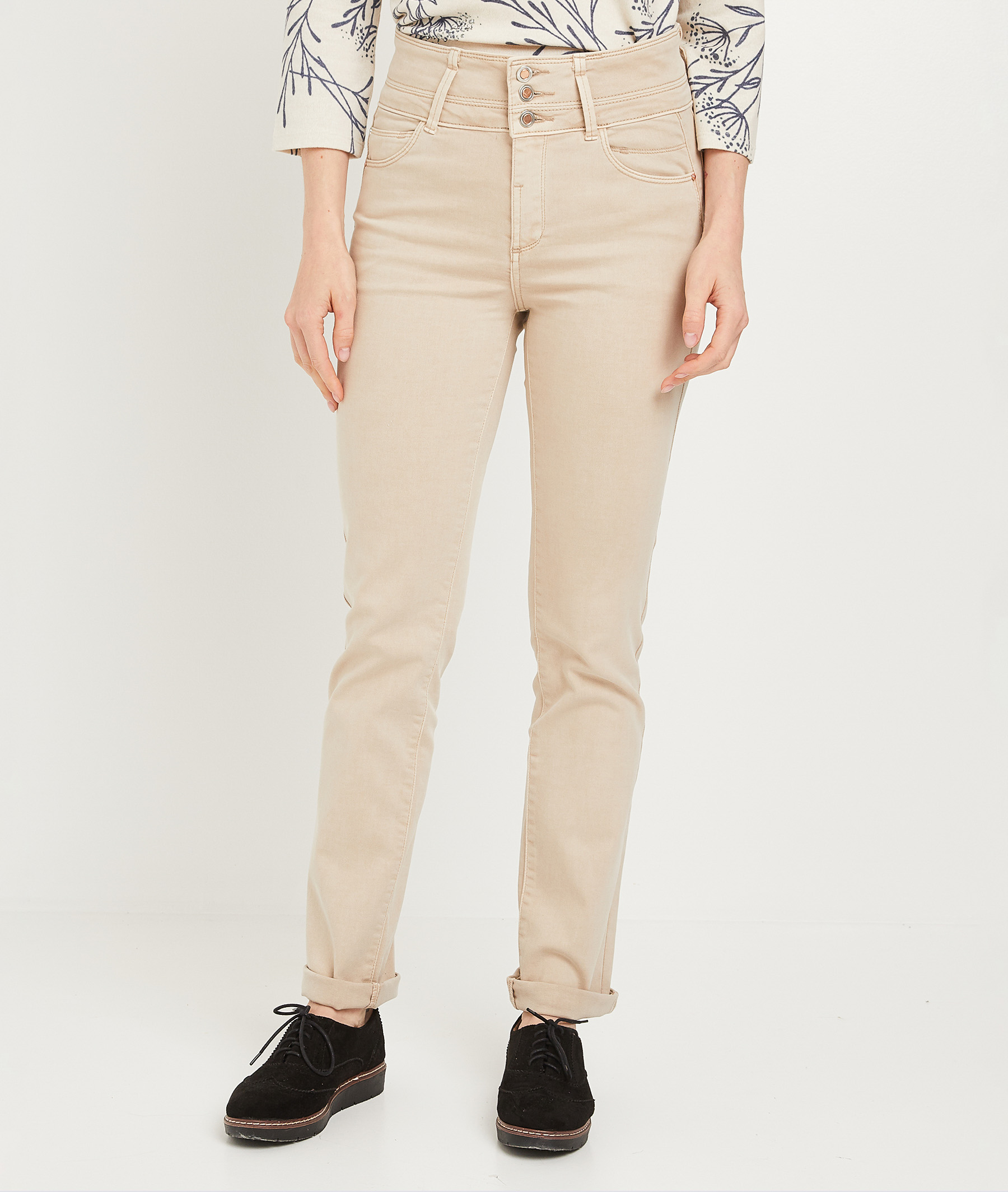 Pantalon droit taille haute uni femme BEIGE