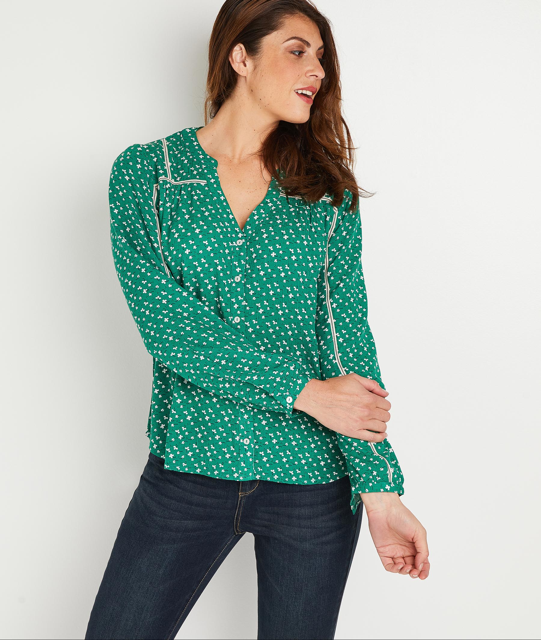 Chemise fluide verte femme IMPRIME