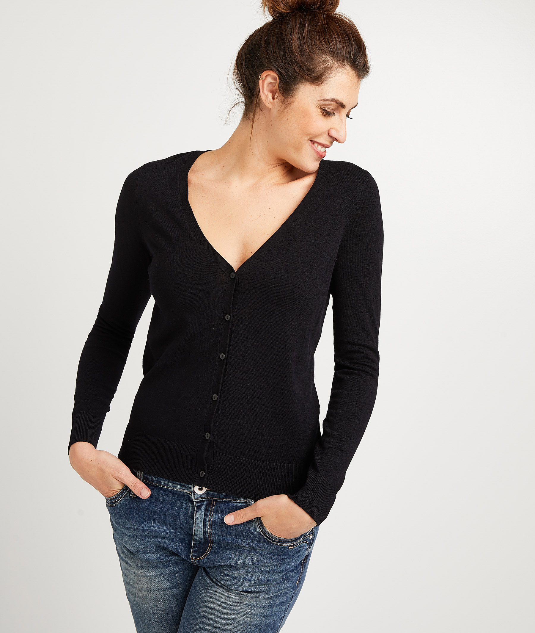 Gilet boutonné uni femme NOIR