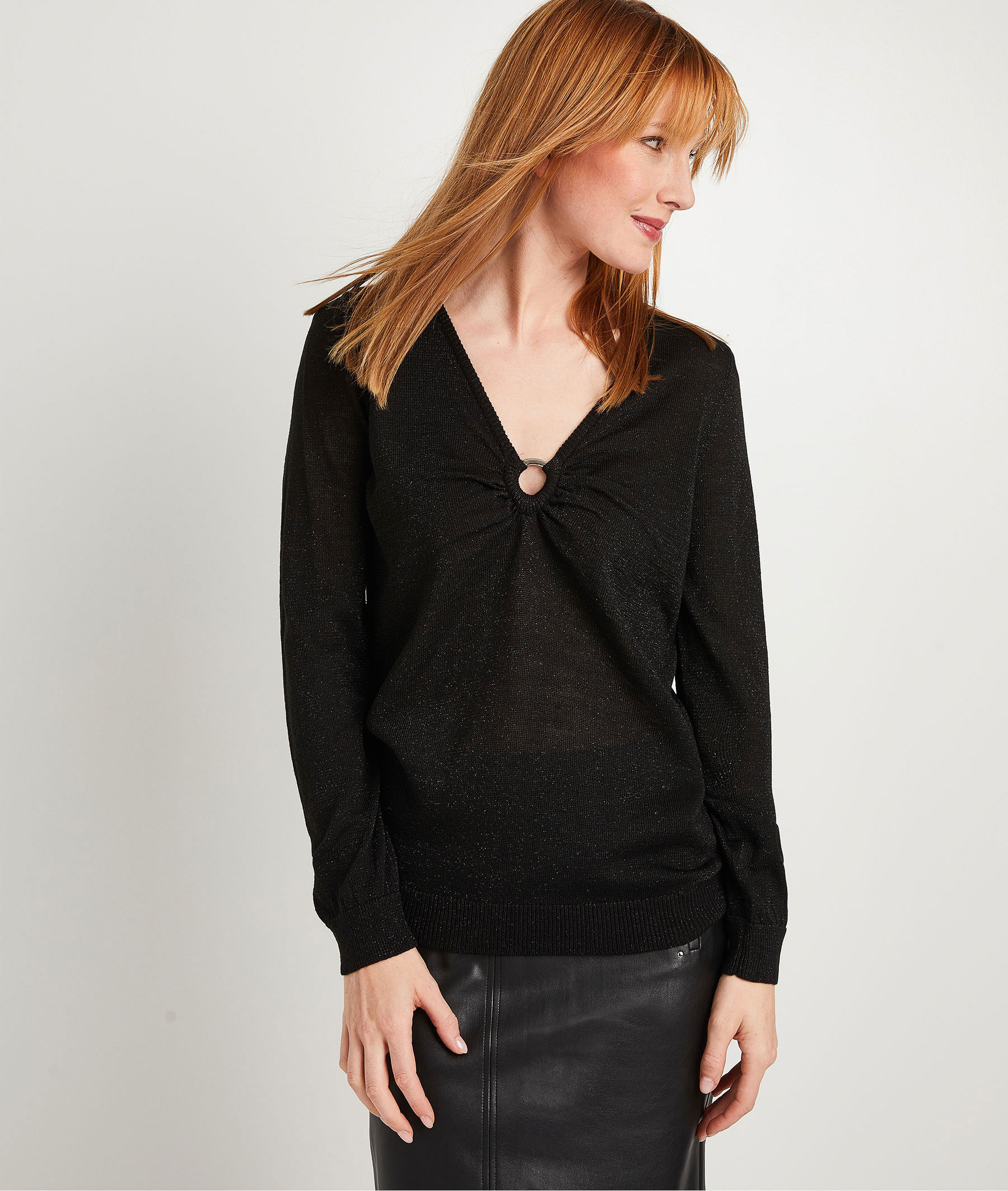 Pull noir brillant femme NOIR