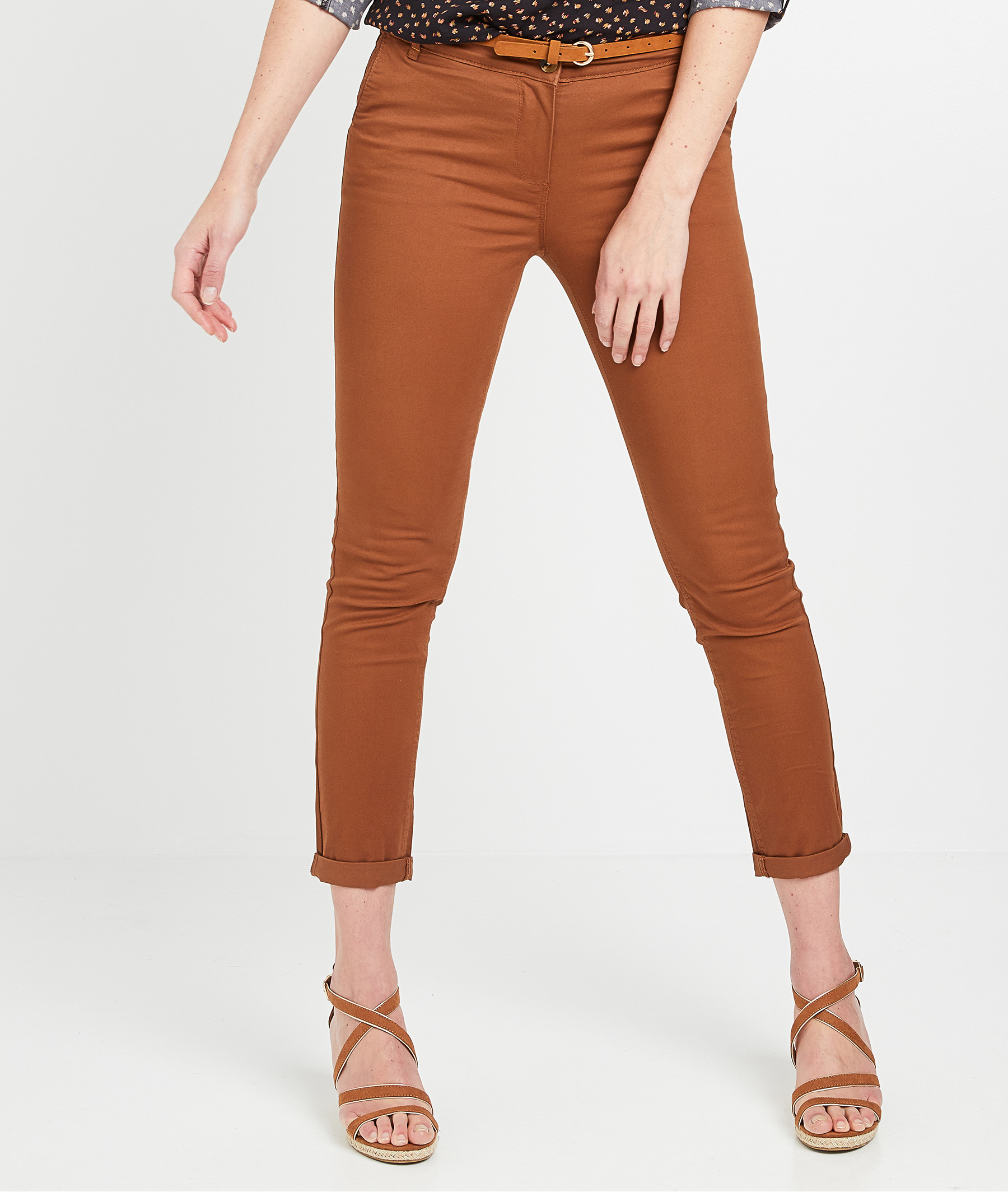 Pantalon chino uni femme CAMEL