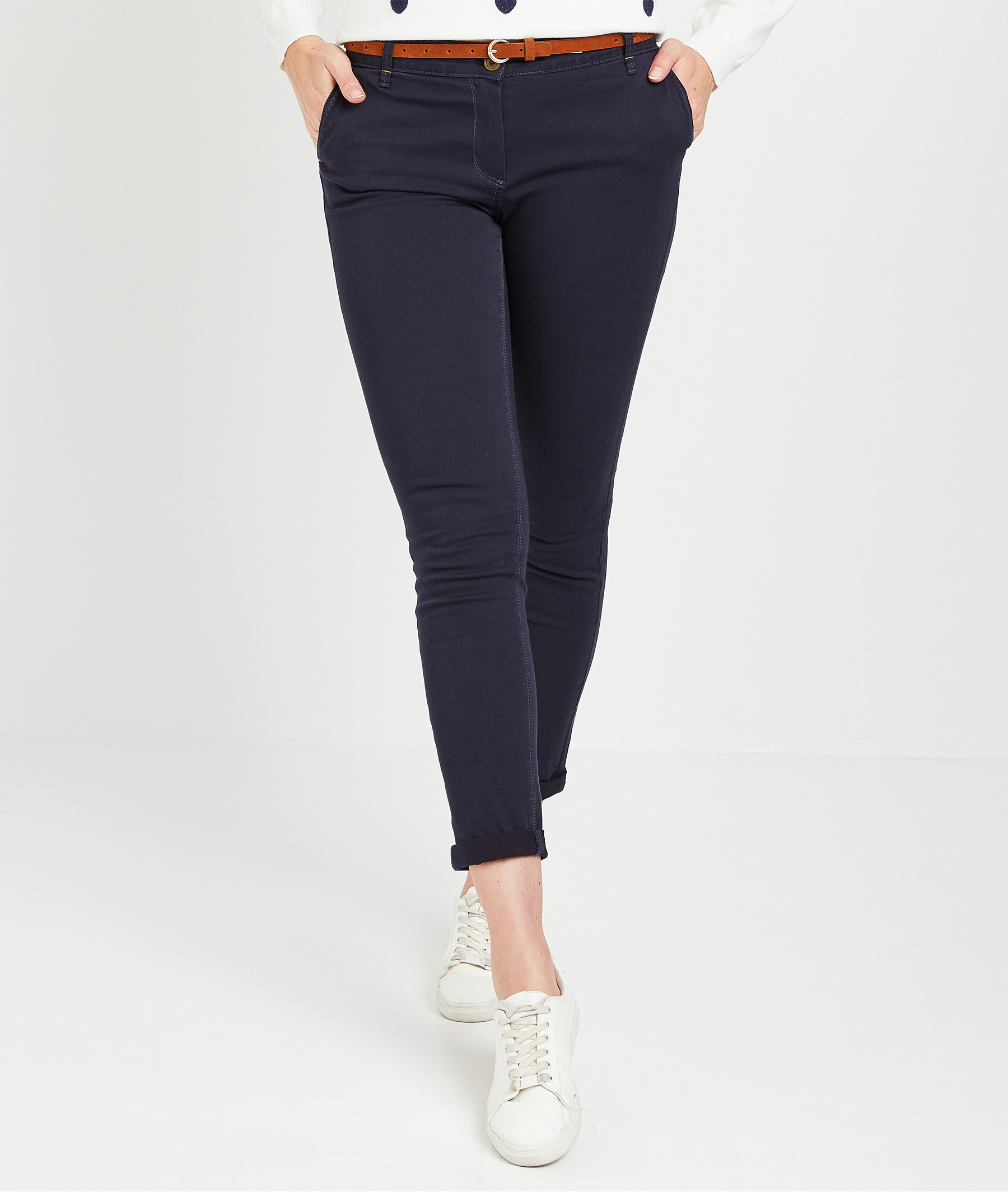Pantalon chino uni femme MARINE
