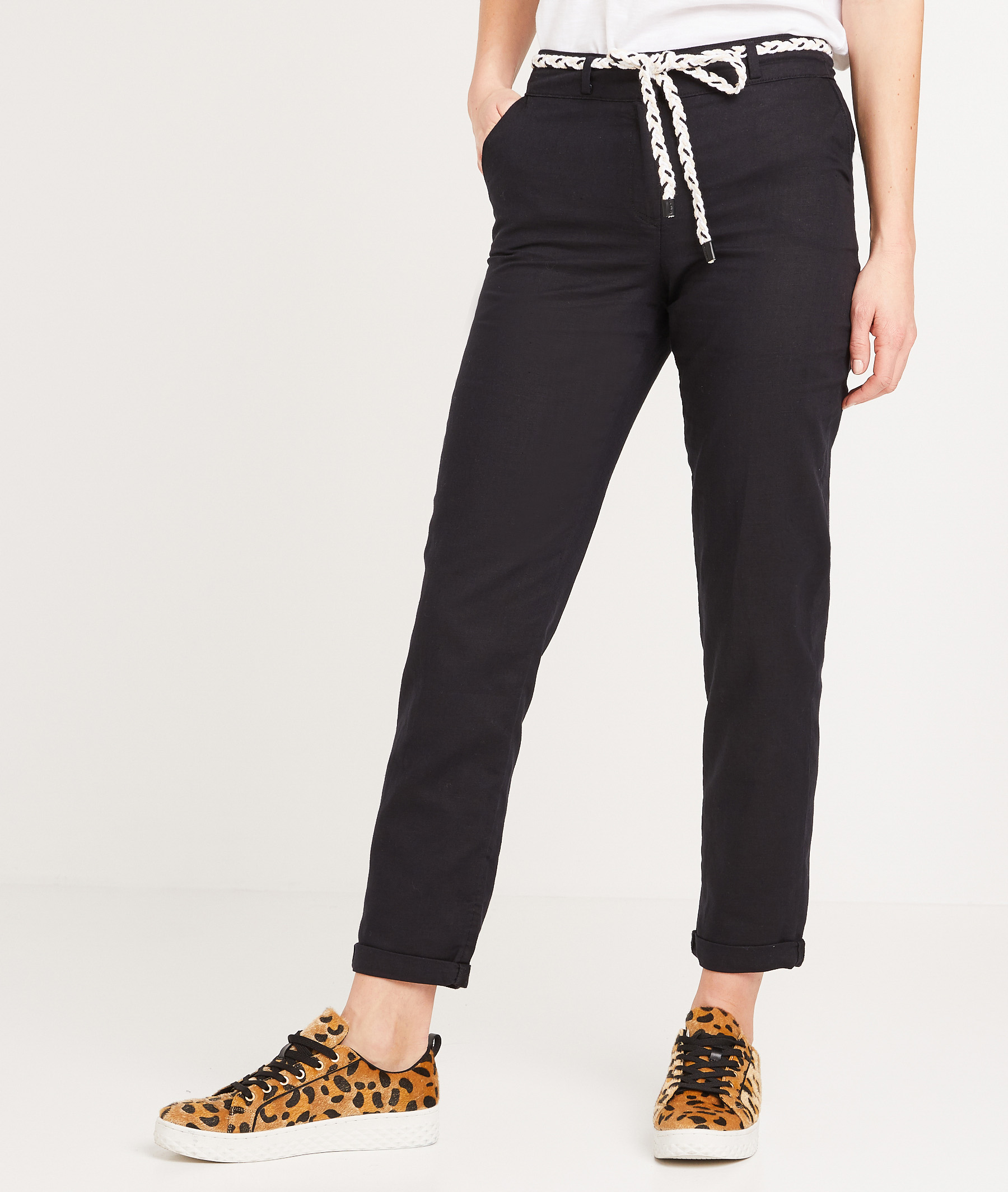 Chino en lin et coton femme NOIR