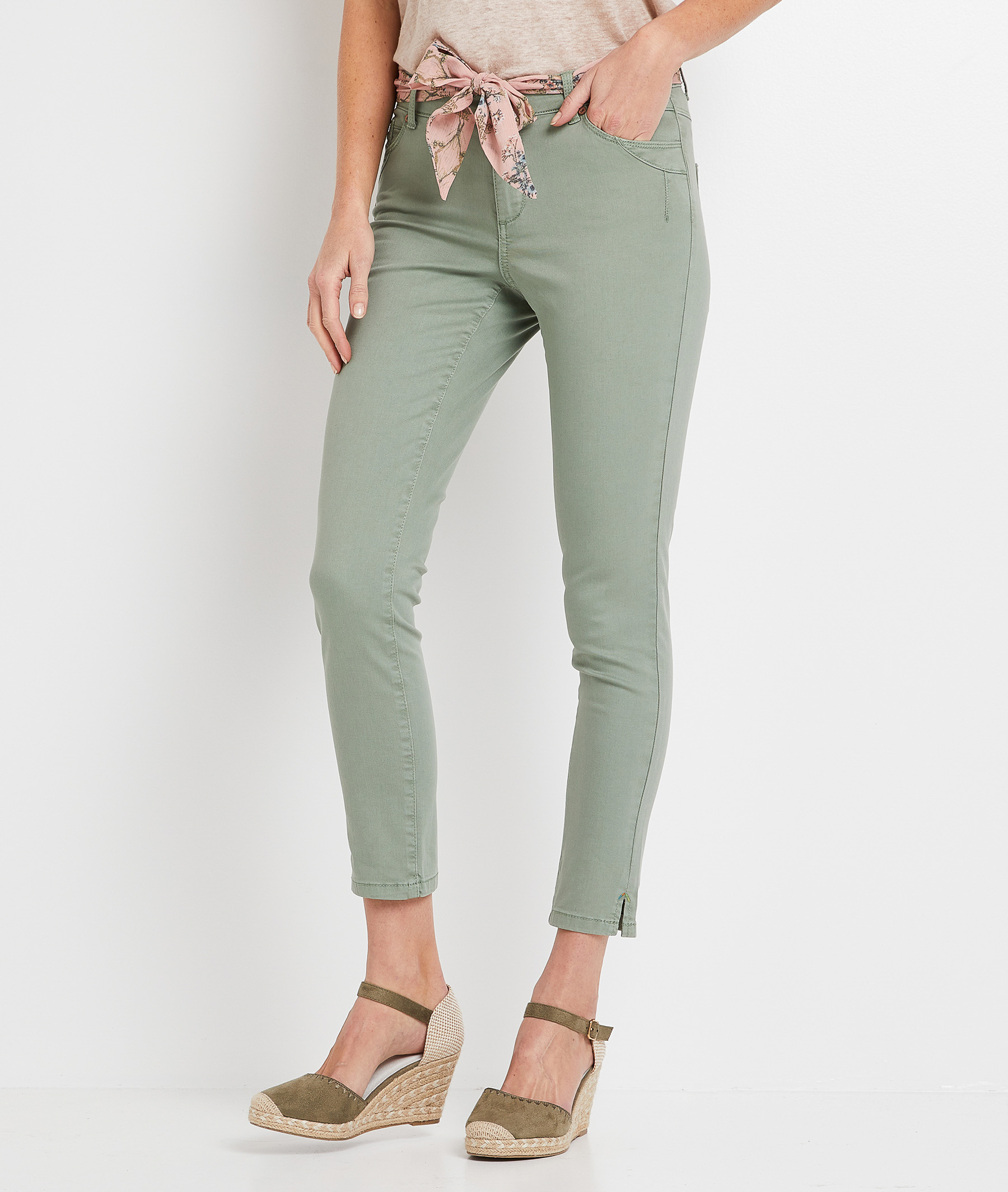 Pantalon raccourci de couleur femme ROSEAU
