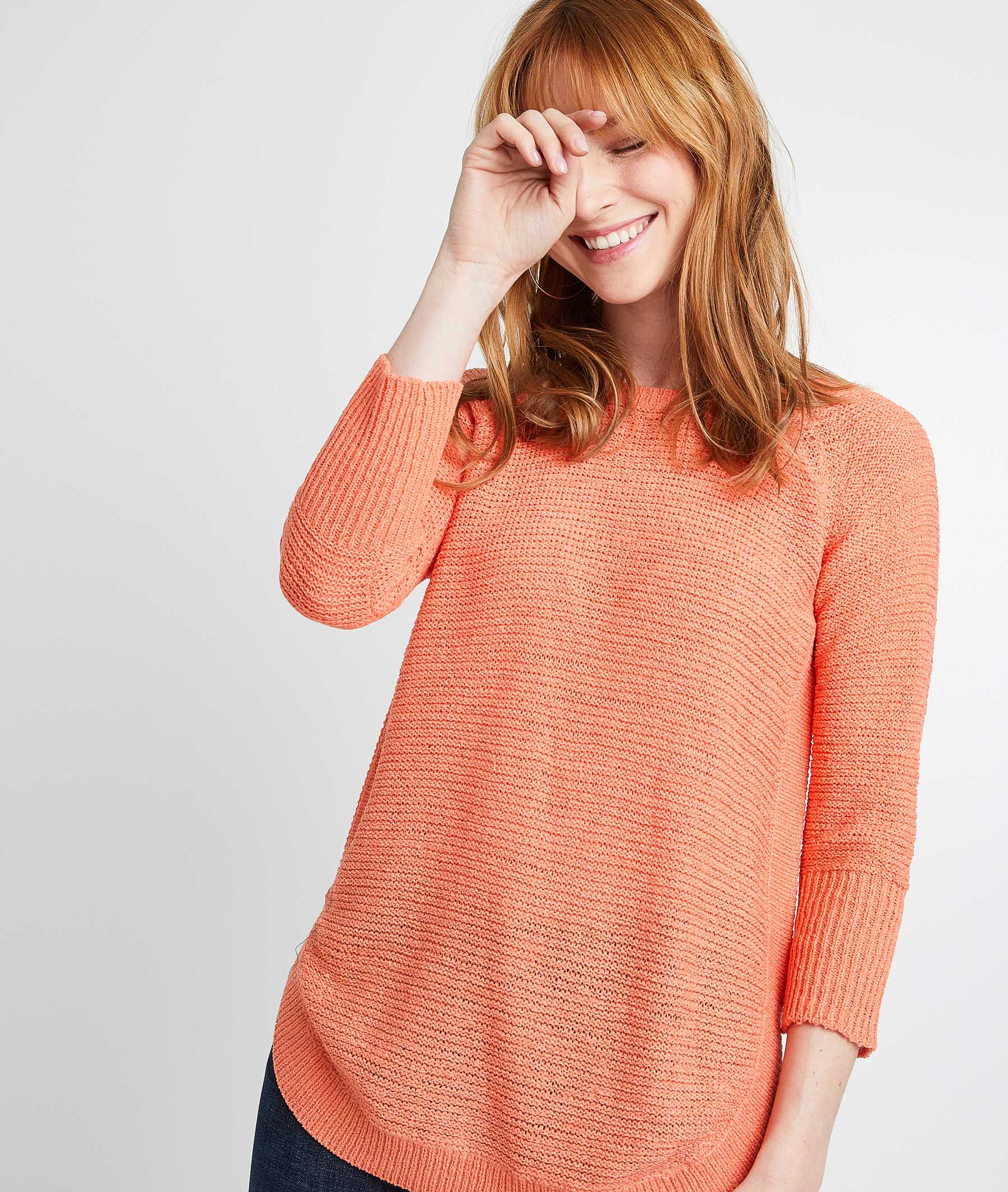 Pull fil ruban uni femme MANDARINE