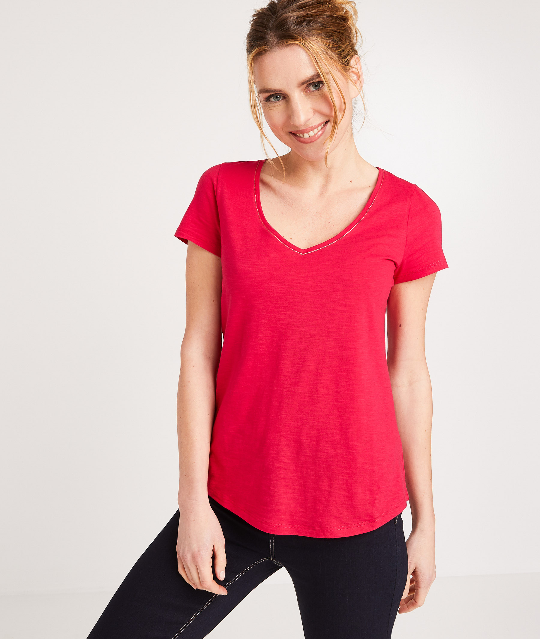  T  shirt  100 coton uni femme  FUCHSIA Grain de Malice