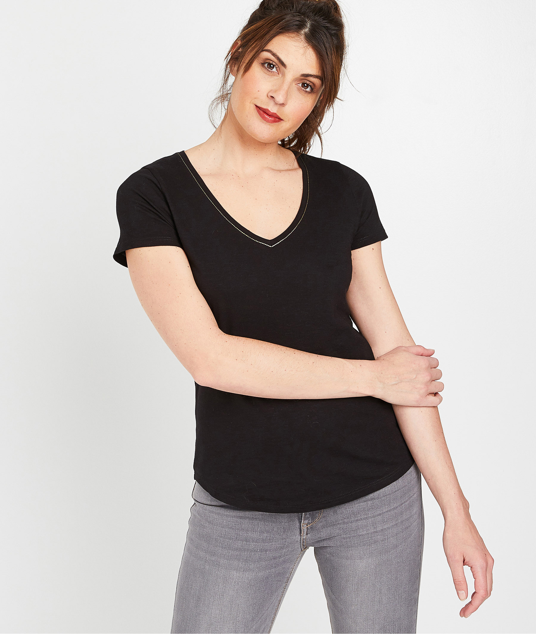 T-shirt 100% coton uni femme NOIR