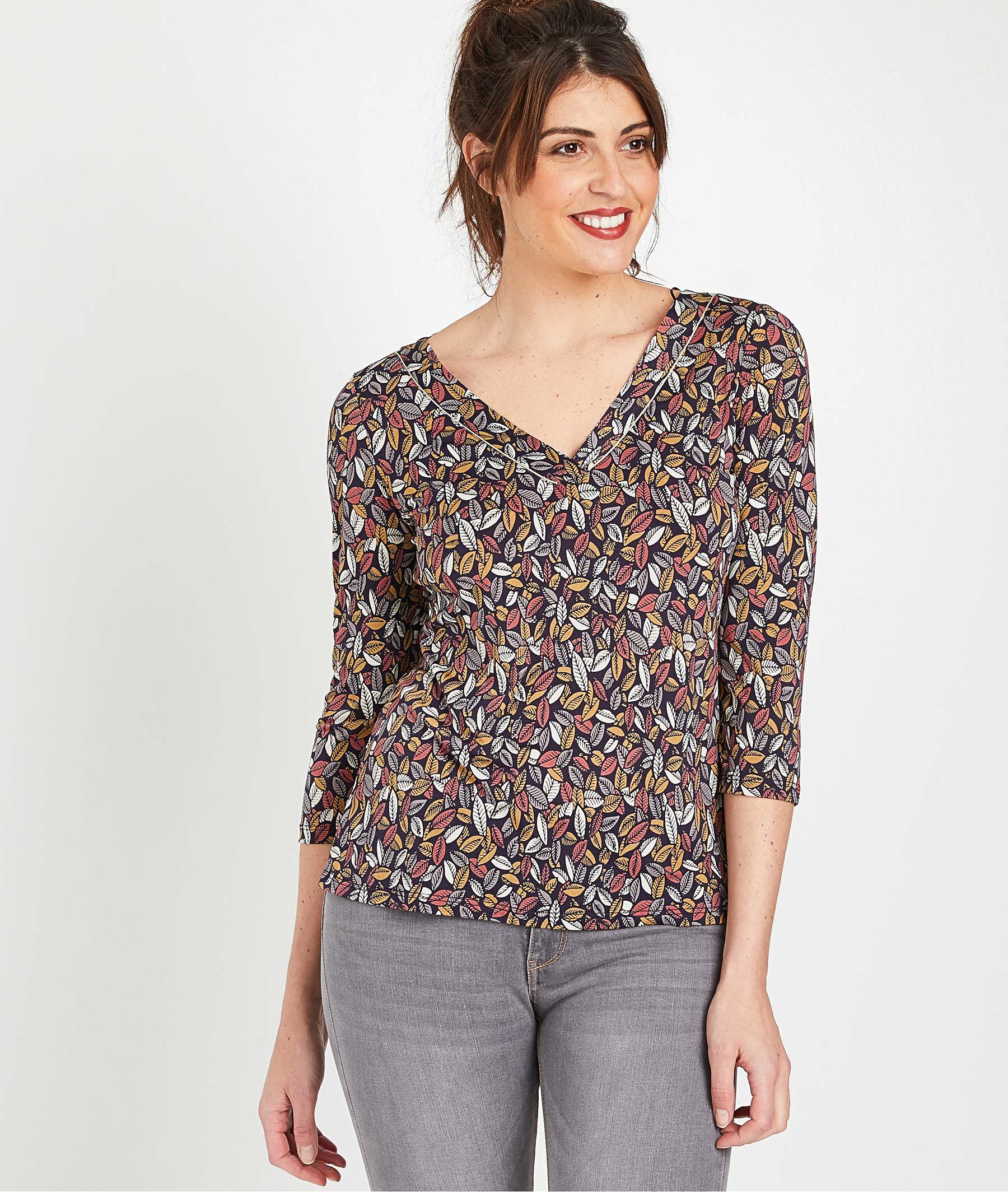 T-shirt imprimé plumes femme MARINE