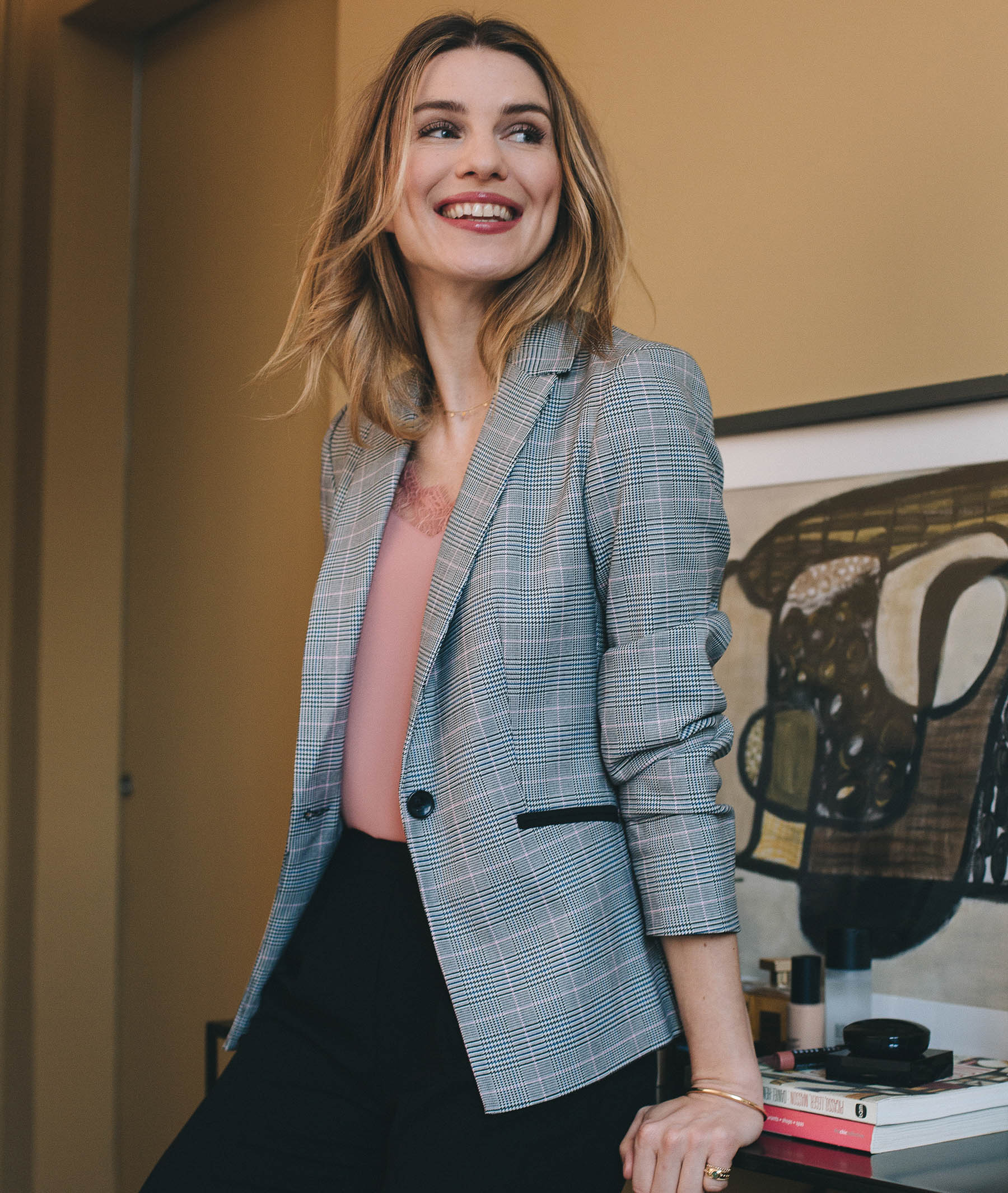 Veste de tailleur à carreaux femme NOIR