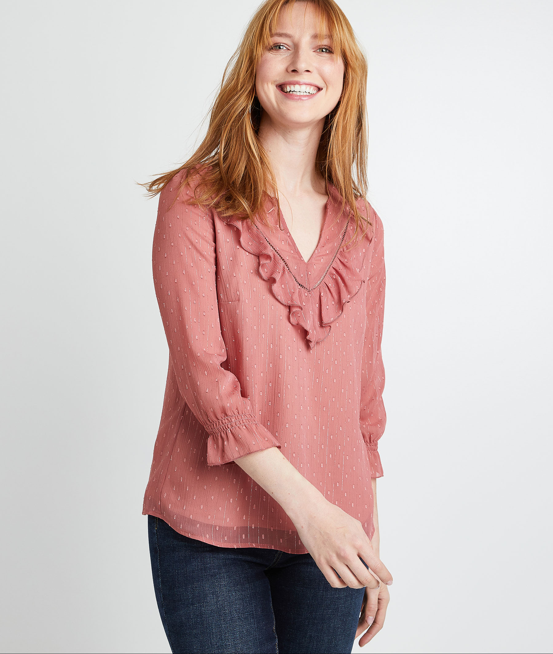 Blouse rose à volants femme ROSE