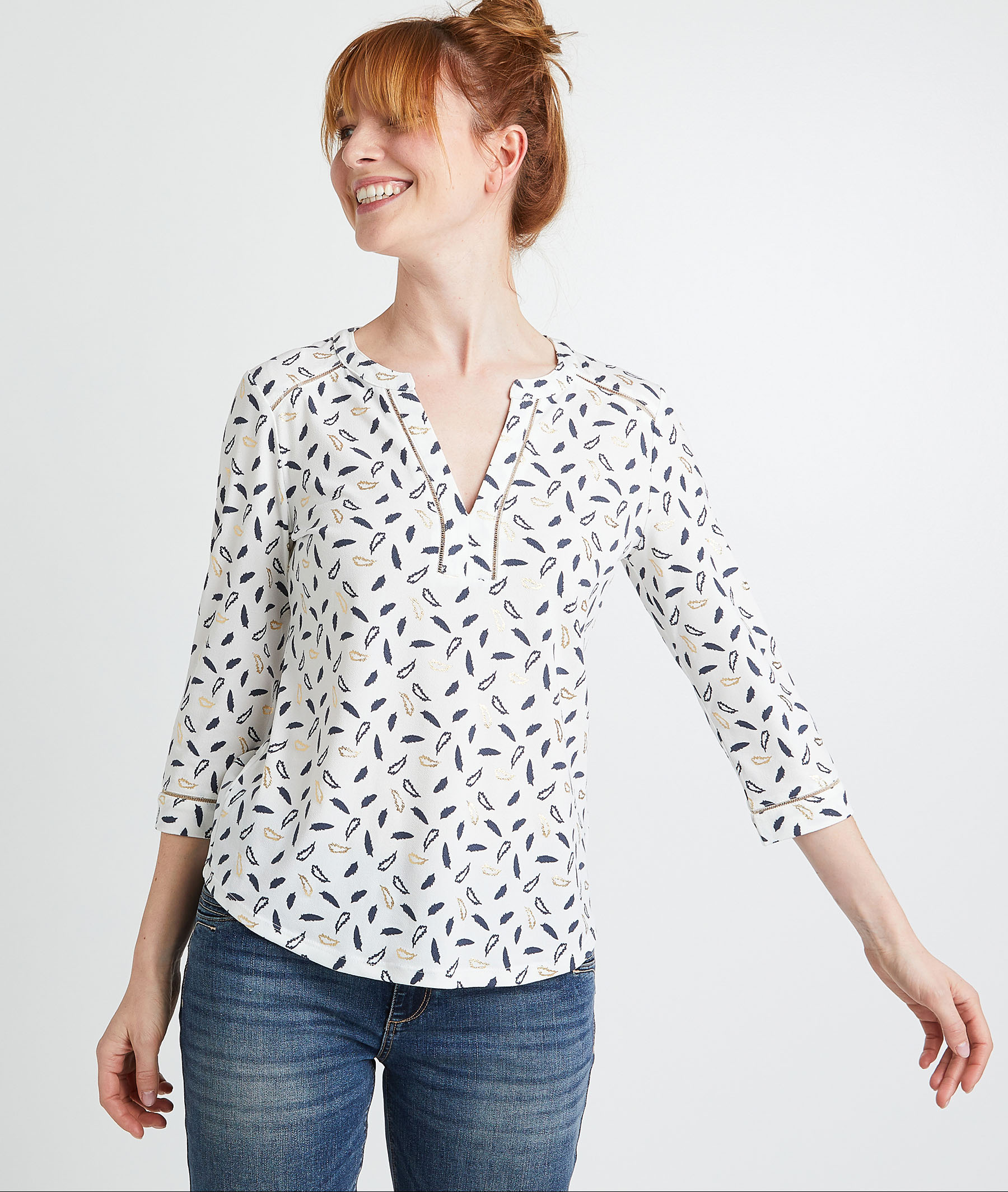 T-shirt à motifs femme ECRU