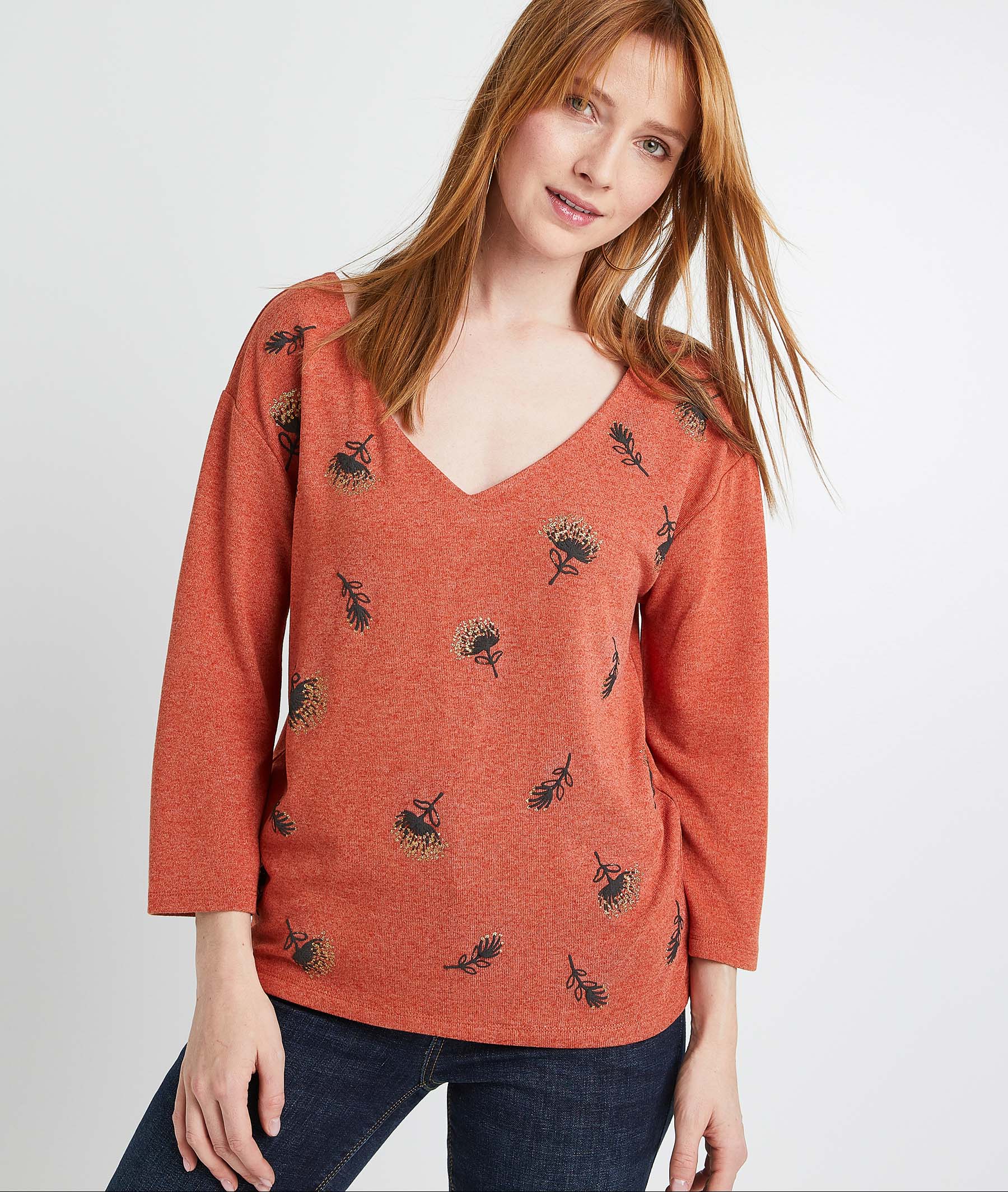 T-shirt brique à motifs femme BRIQUE