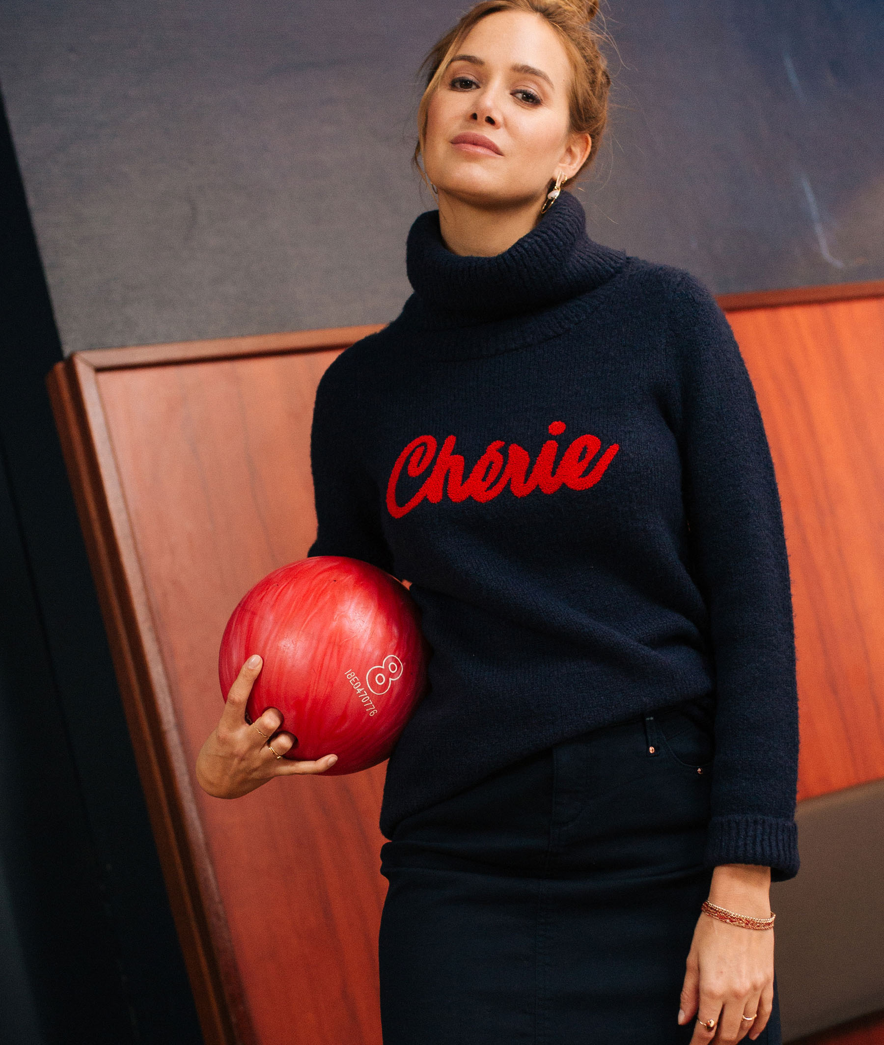 Pull col roulé marine à message femme MARINE