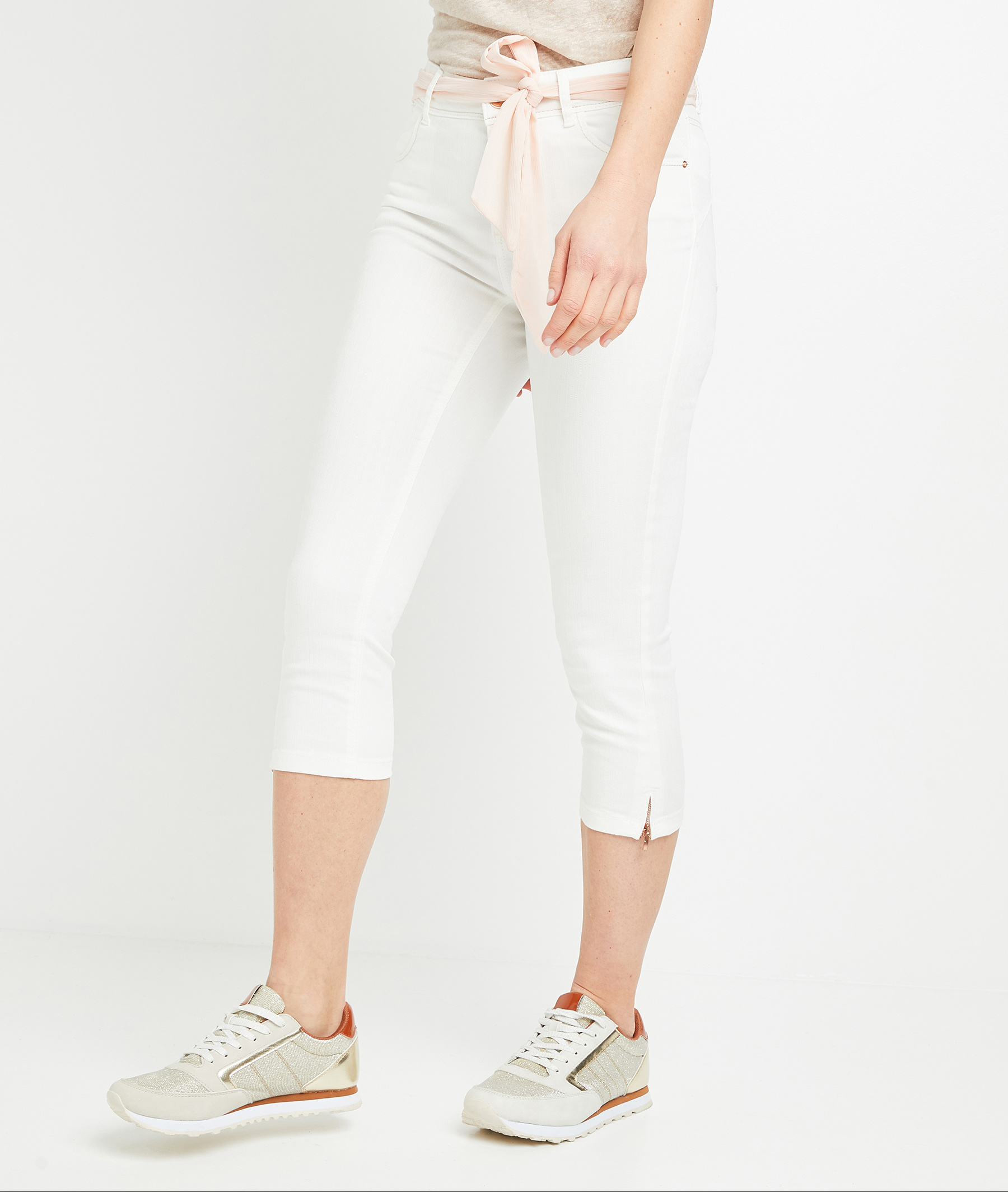 Corsaire en jean uni femme BLANC
