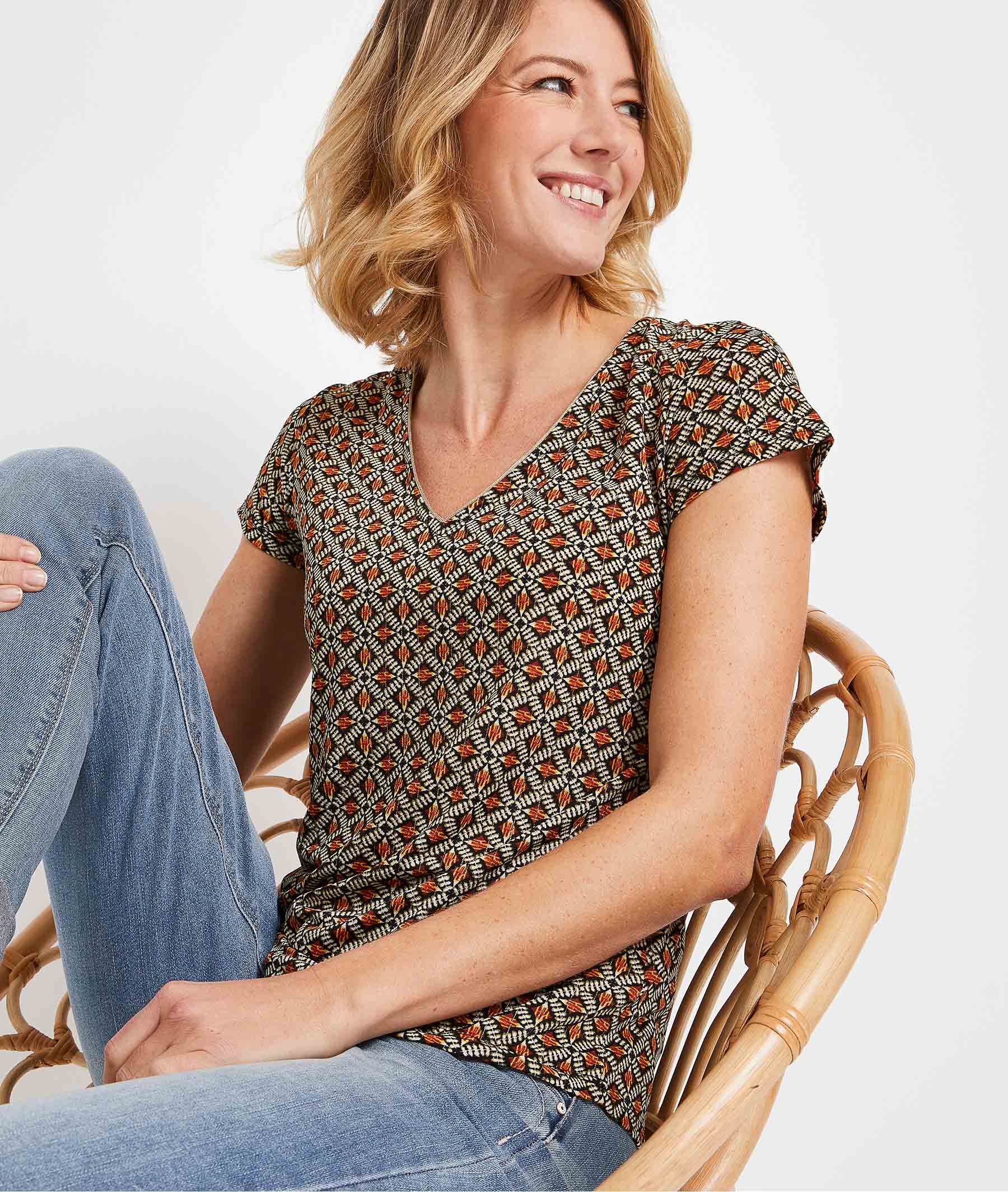 T-shirt imprimé géométrique femme NOIR