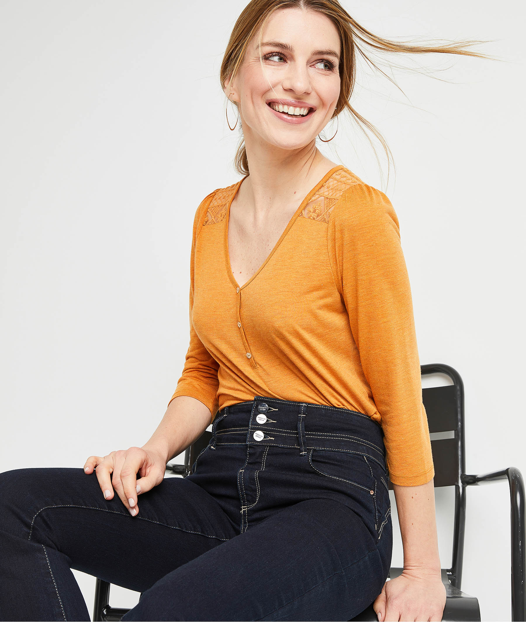 T-shirt safran avec dentelle femme SAFRAN