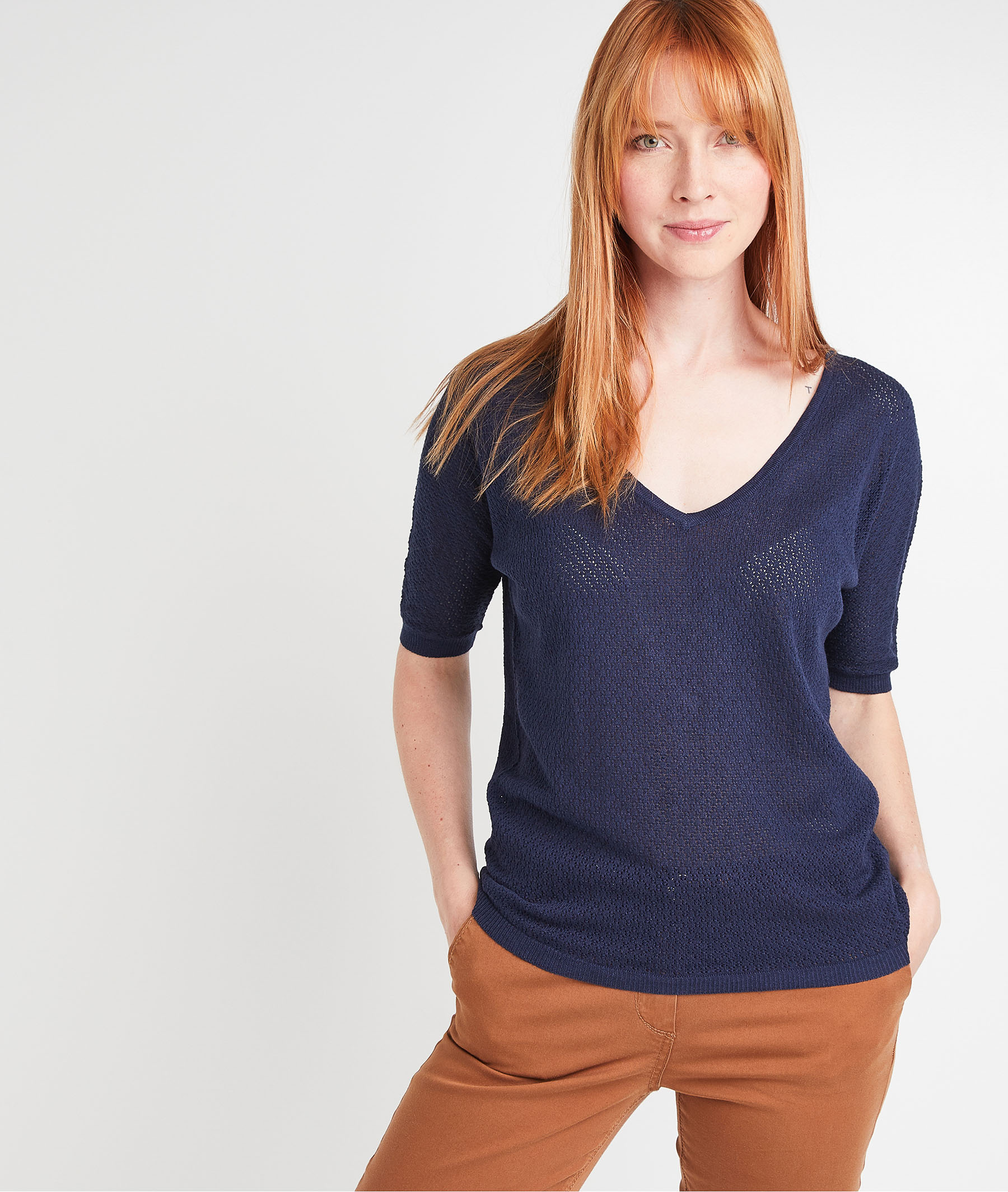 Pull marine dos fantaisie femme MARINE