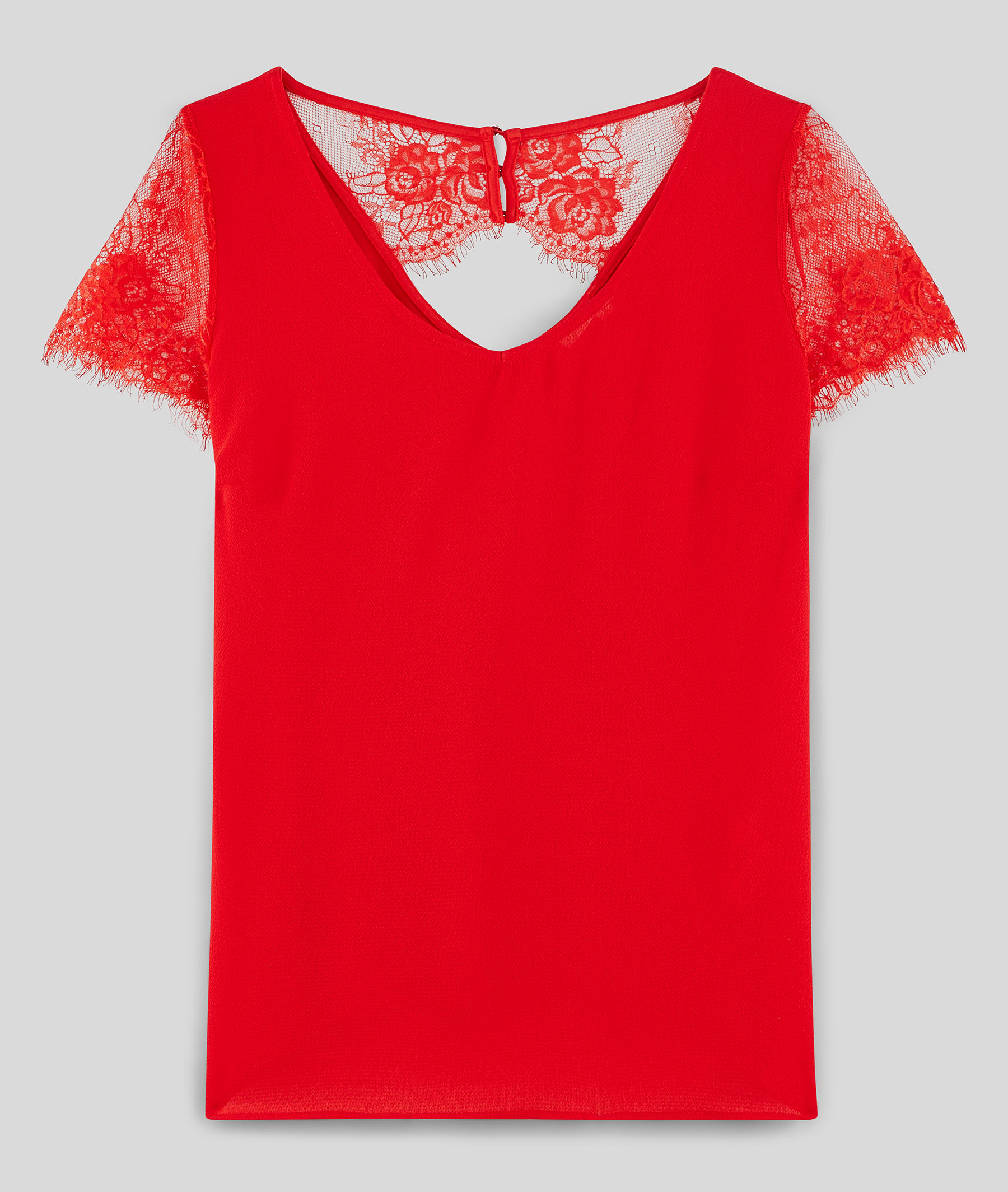 T-shirt en coton avec dentelle femme ROUGE