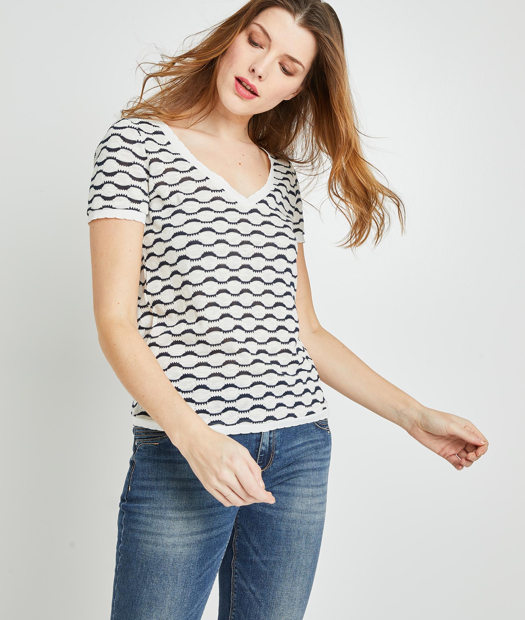 Pull manches courtes femme ECRU