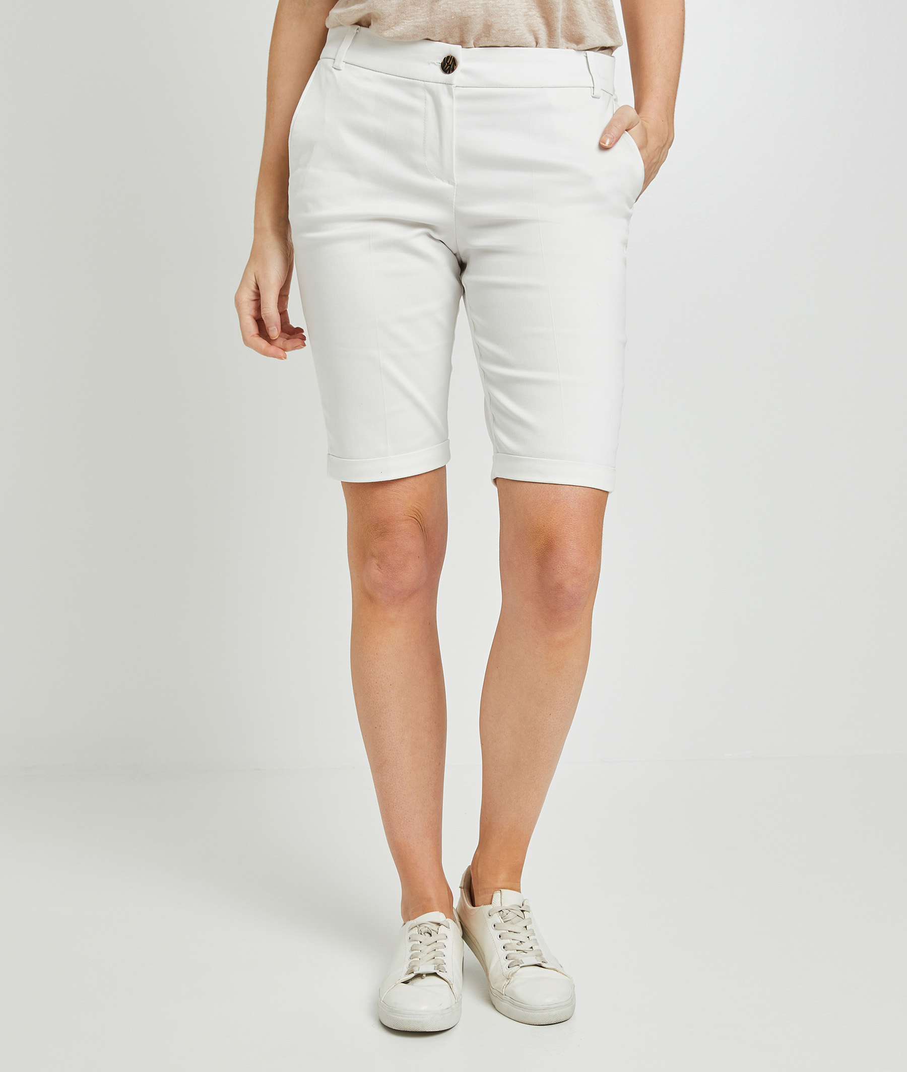 Bermuda uni femme BLANC
