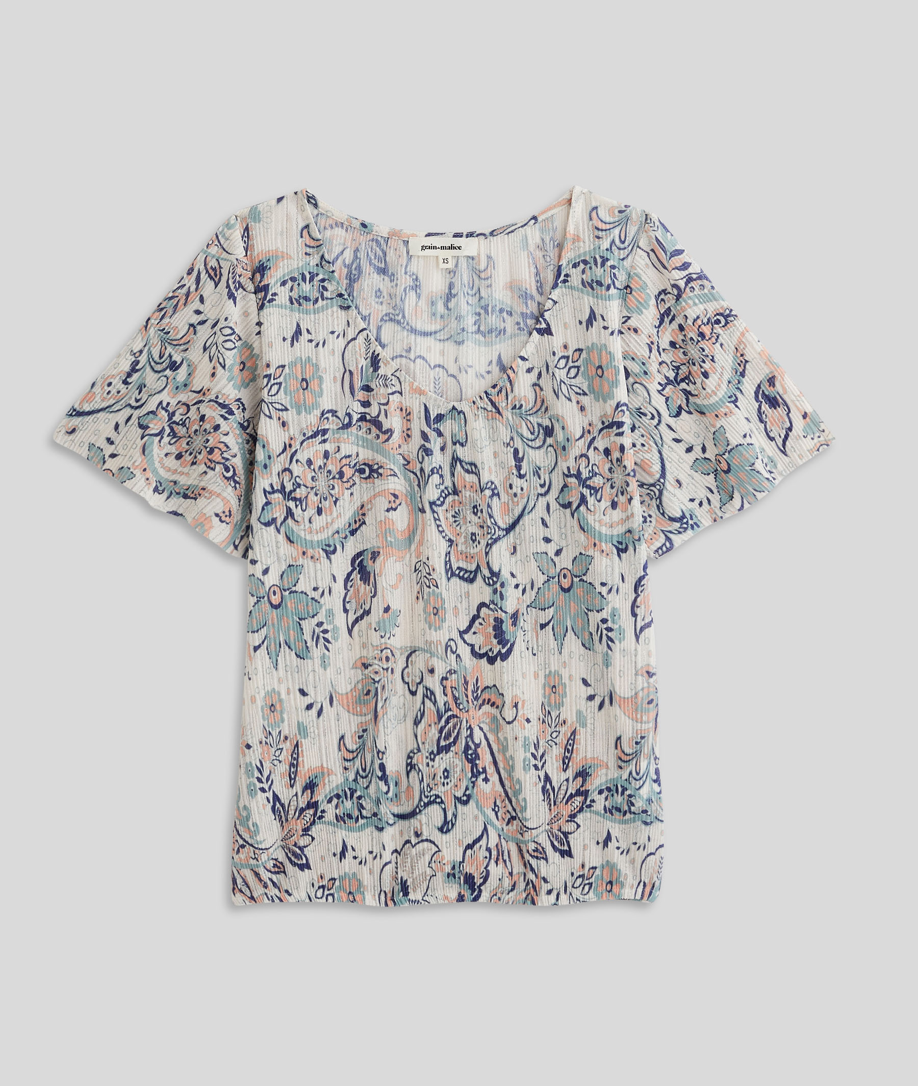 T-shirt imprimé effet plissé femme ECRU