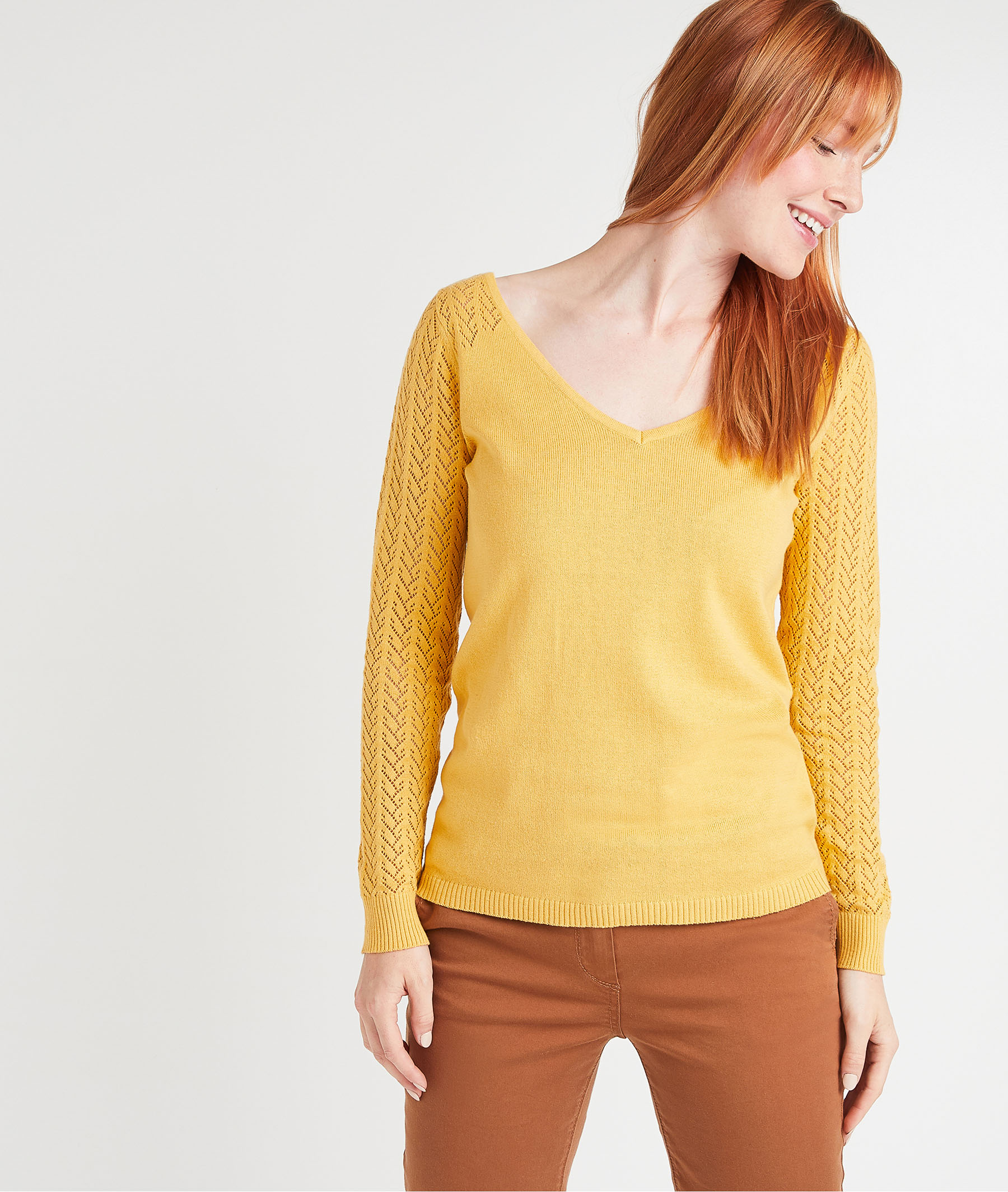 Pull ajouré en coton femme CURRY