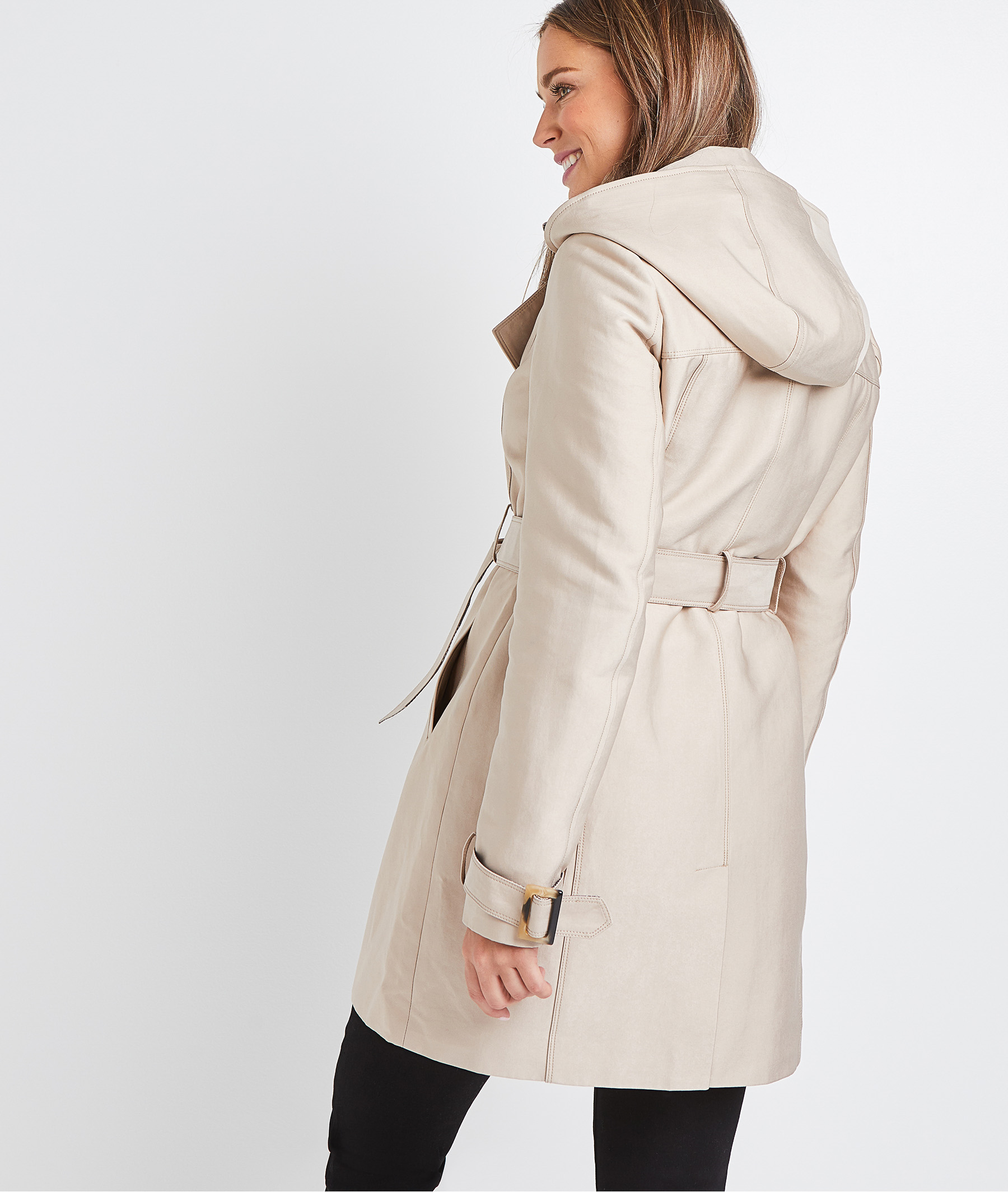 Trench mi long à capuche femme BEIGE CLAIR Grain de Malice Trench mi long à capuche femme BEIGE CLAIR Grain de Malice
