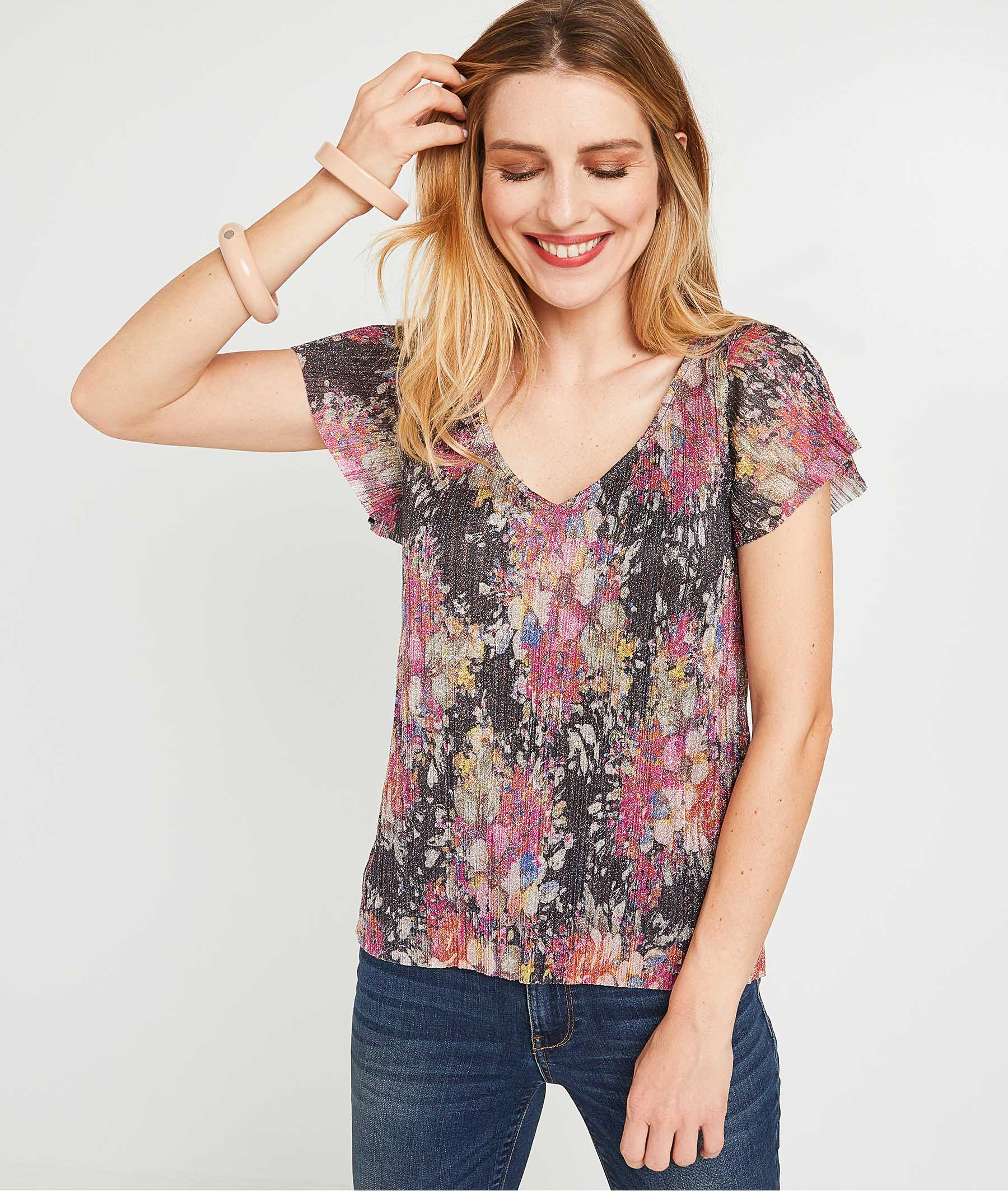 T-shirt imprimé et brillant femme MULTICOLORE