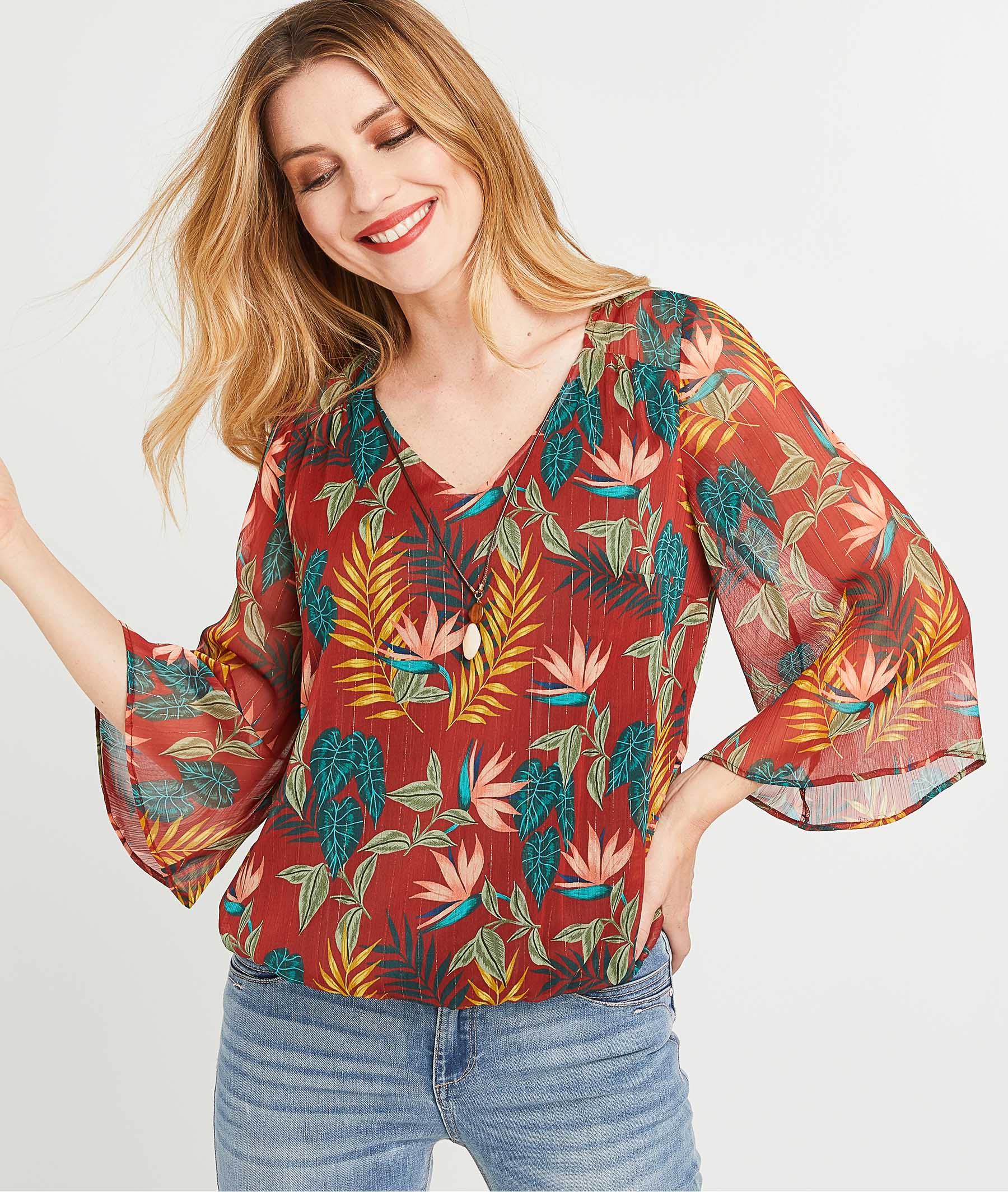 Blouse colorée en voile femme TERRACOTTA