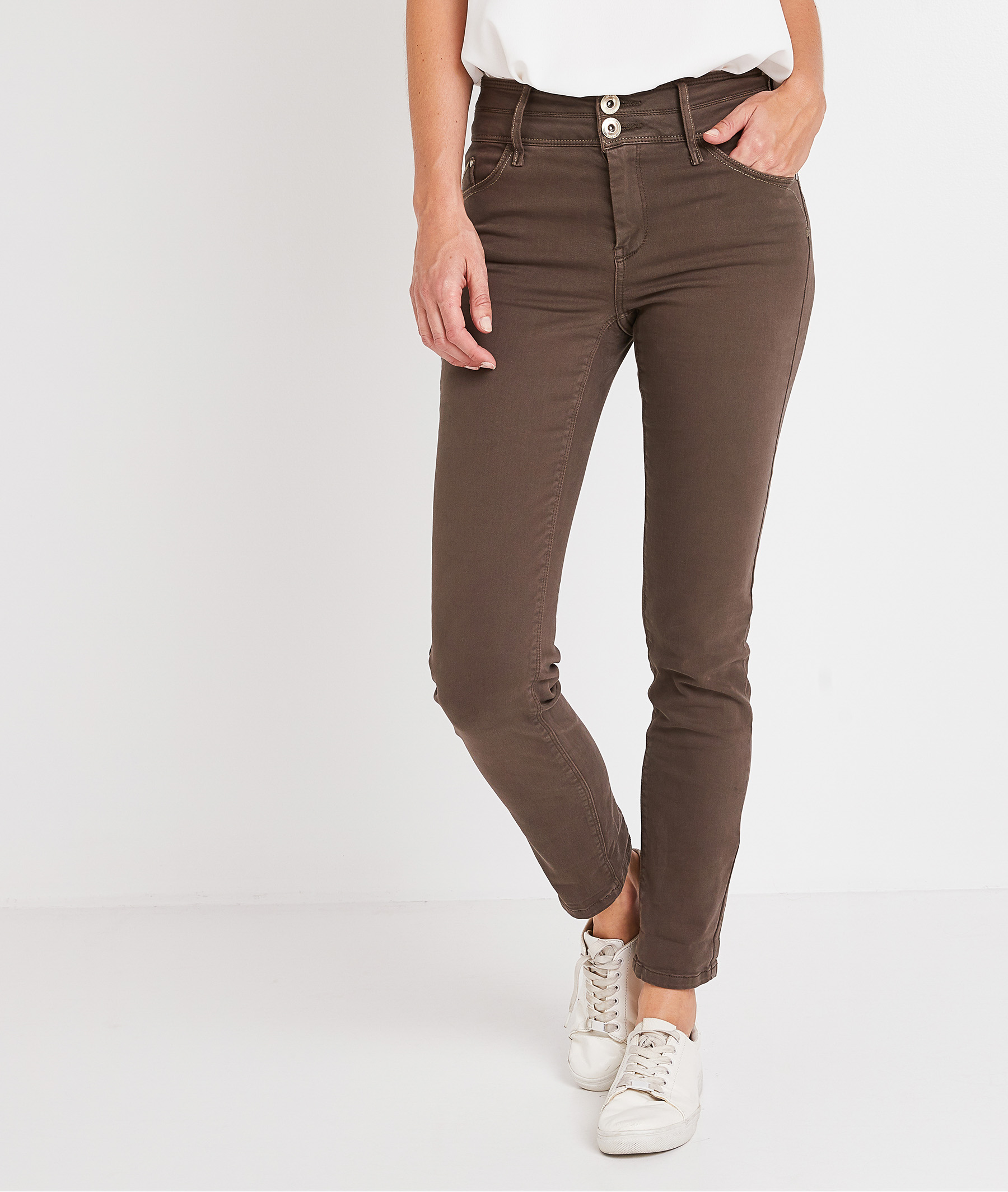 Pantalon taille haute raccourci femme KAKI