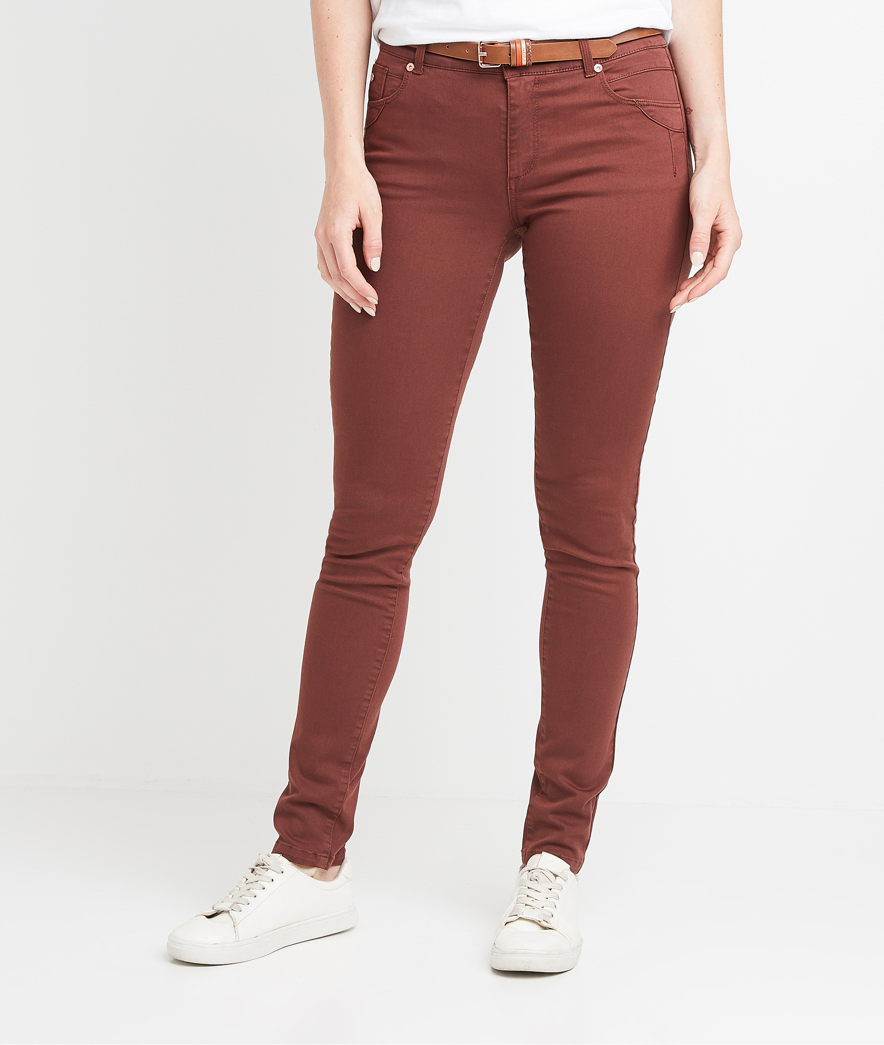 Jean slim de couleur femme CHATAIGNE