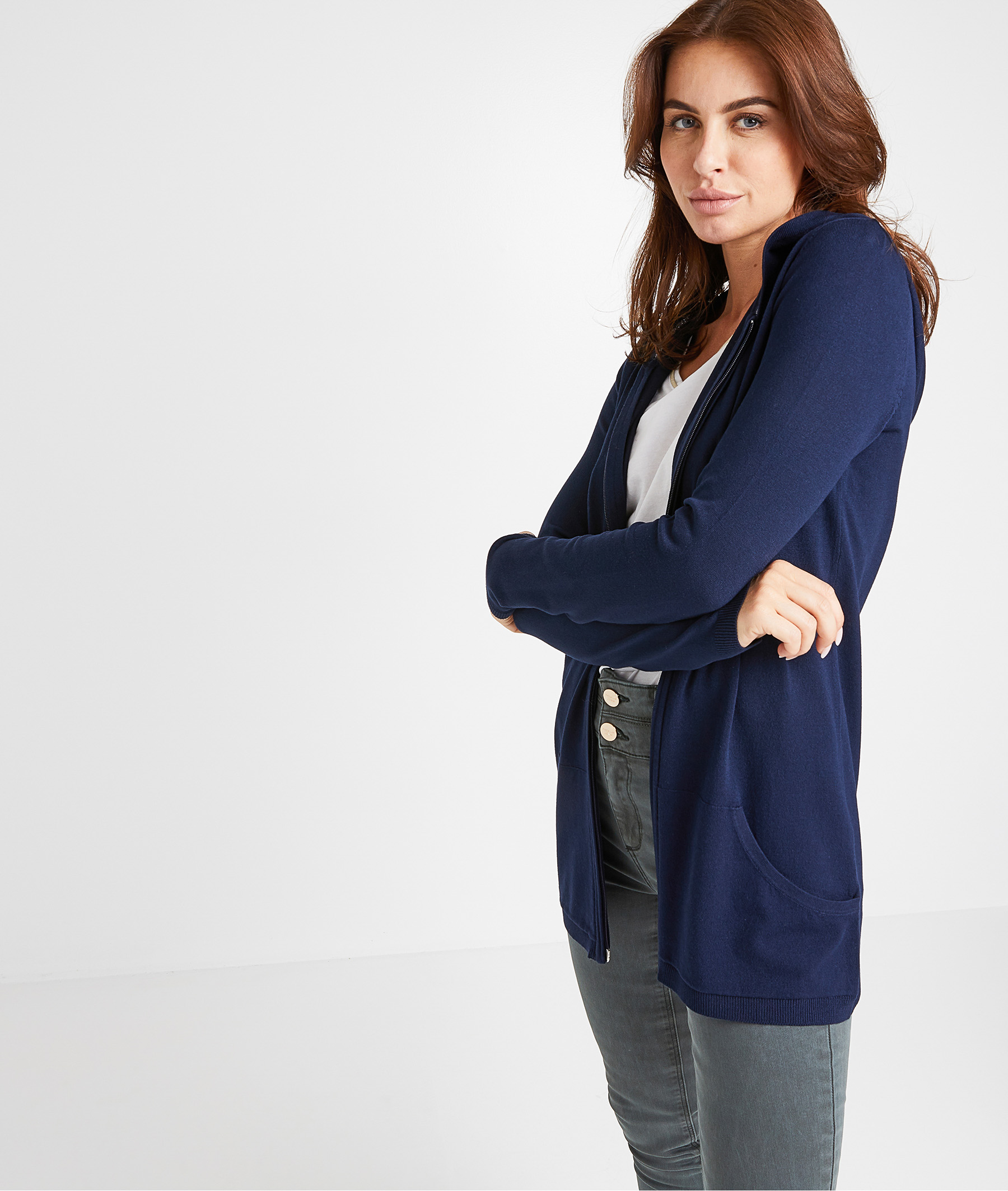 Gilet uni à capuche femme MARINE