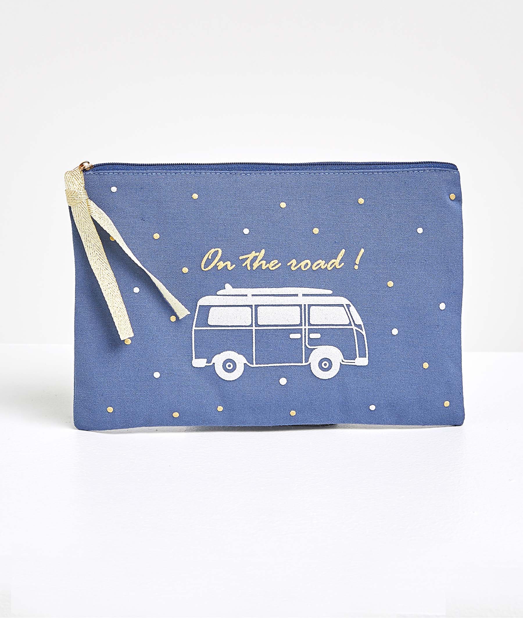 Pochette en coton à motif femme BLEU