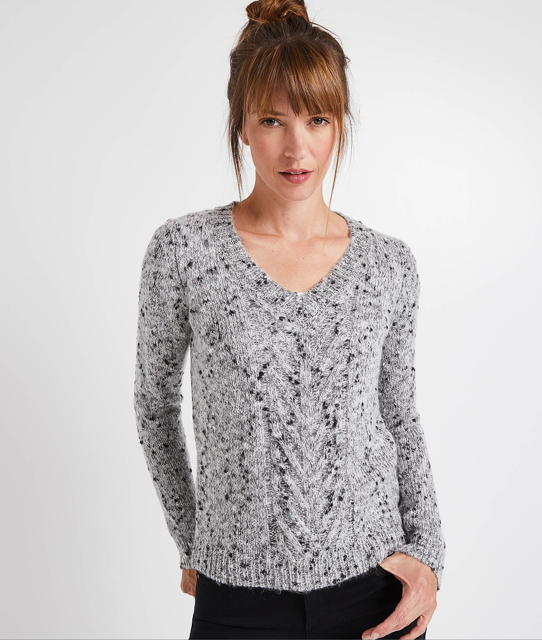 Pull moucheté fantaisie femme NOIR
