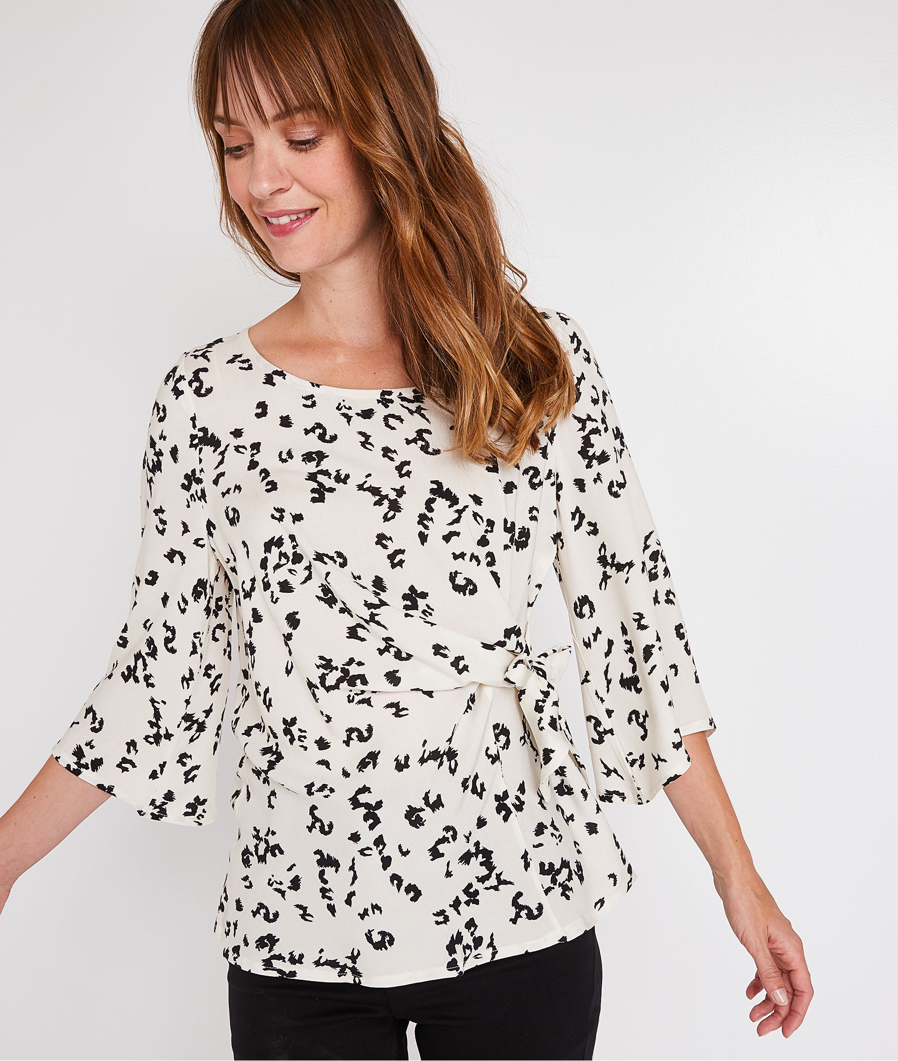 Blouse imprimée et nouée femme ECRU
