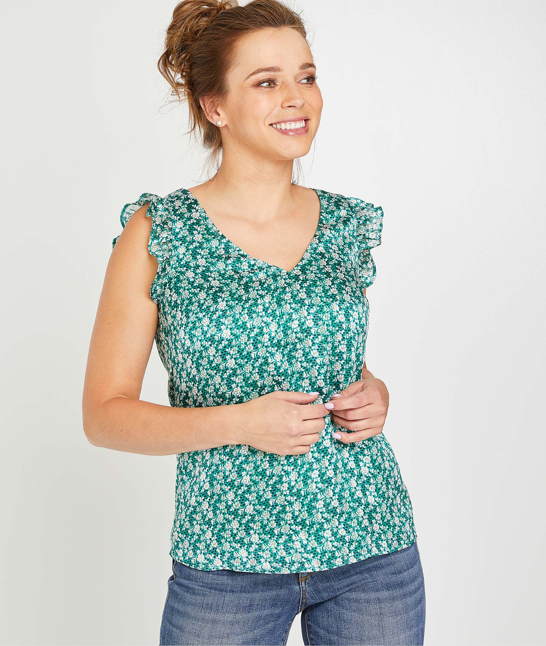 Blouse verte imprimée femme VERT