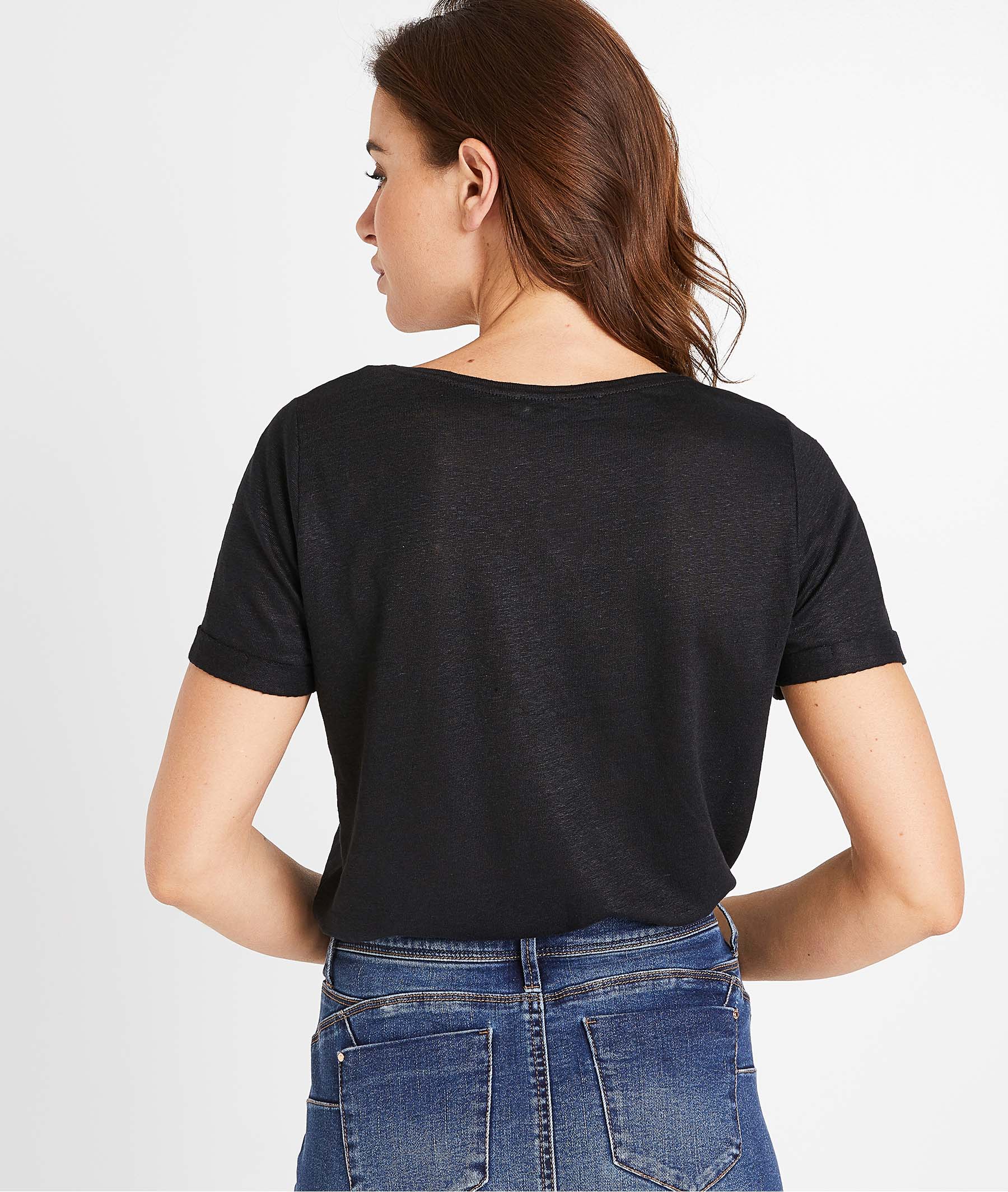 T-shirt noir en lin femme NOIR - Grain de Malice