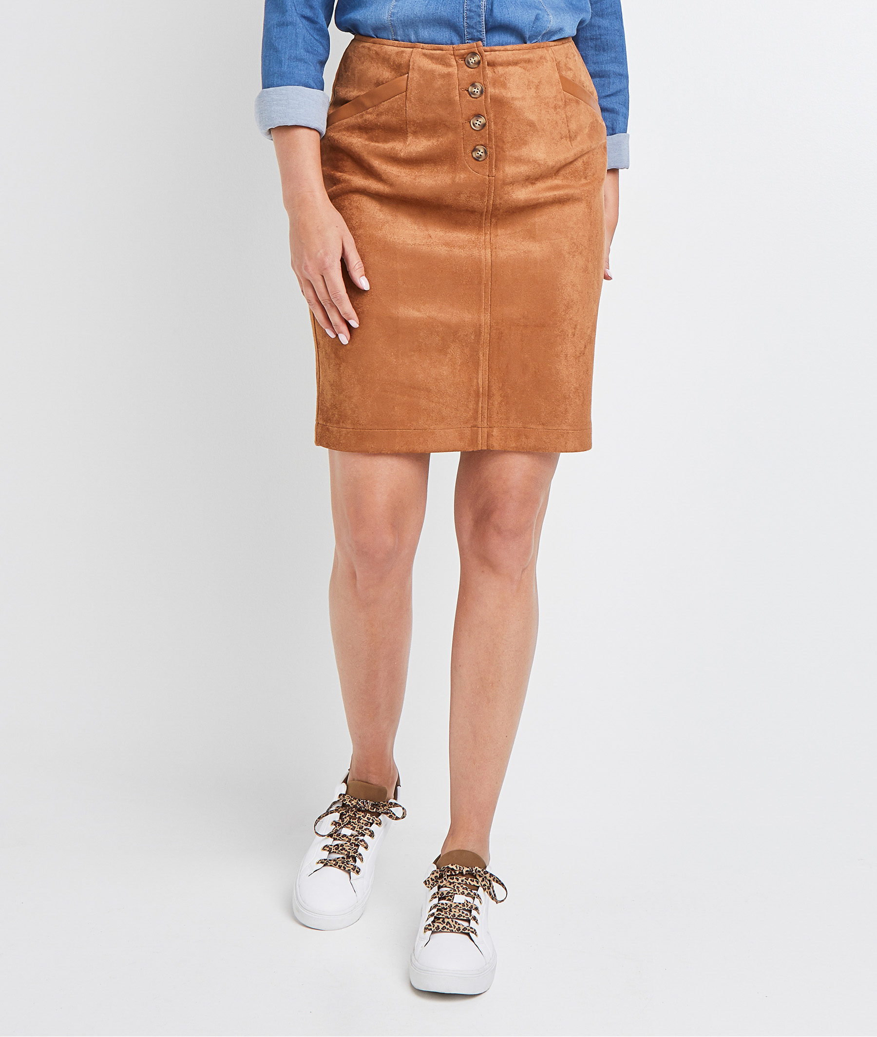 Jupe en suédine boutonnée femme CAMEL