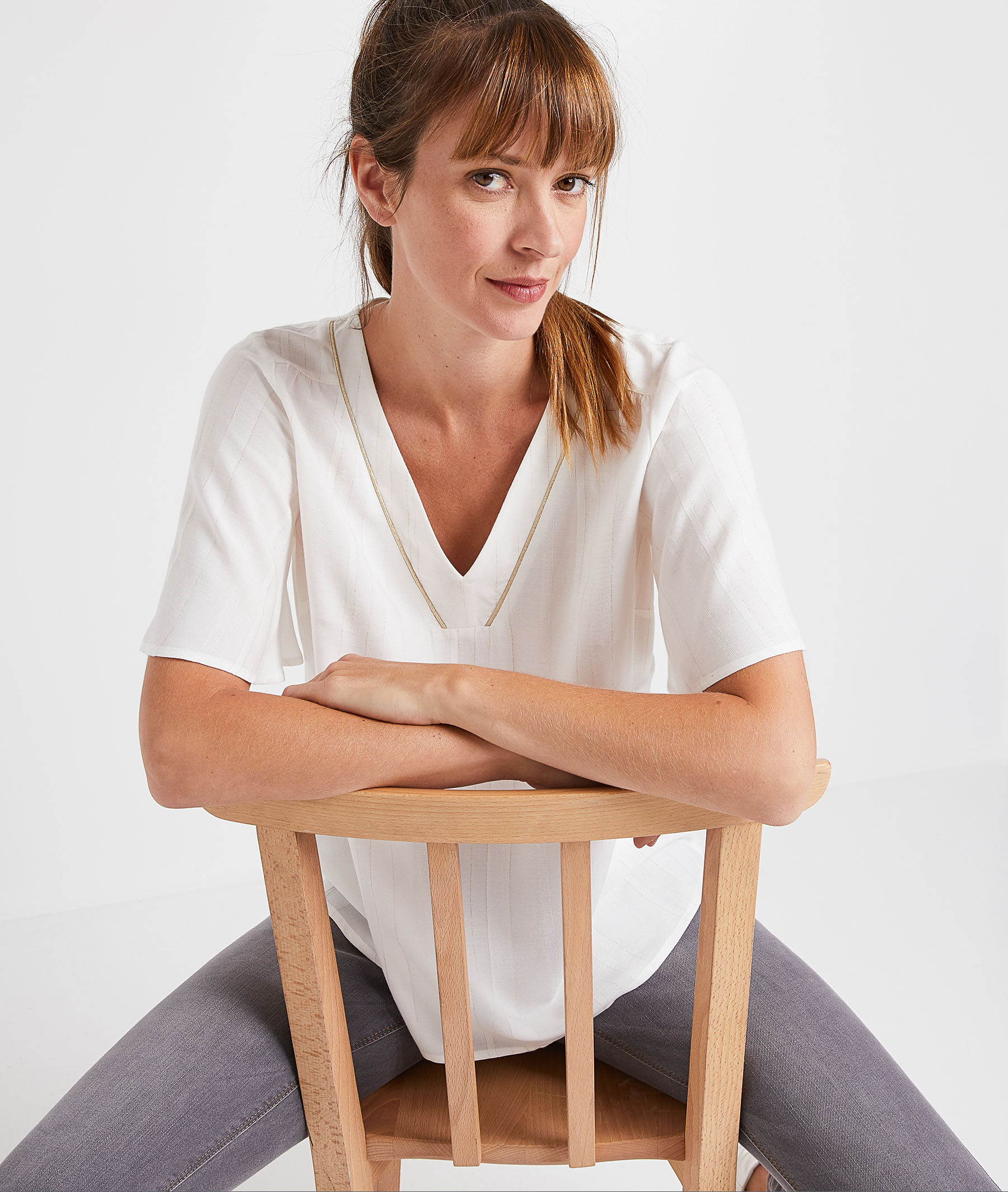 Blouse écrue à manches courtes femme ECRU