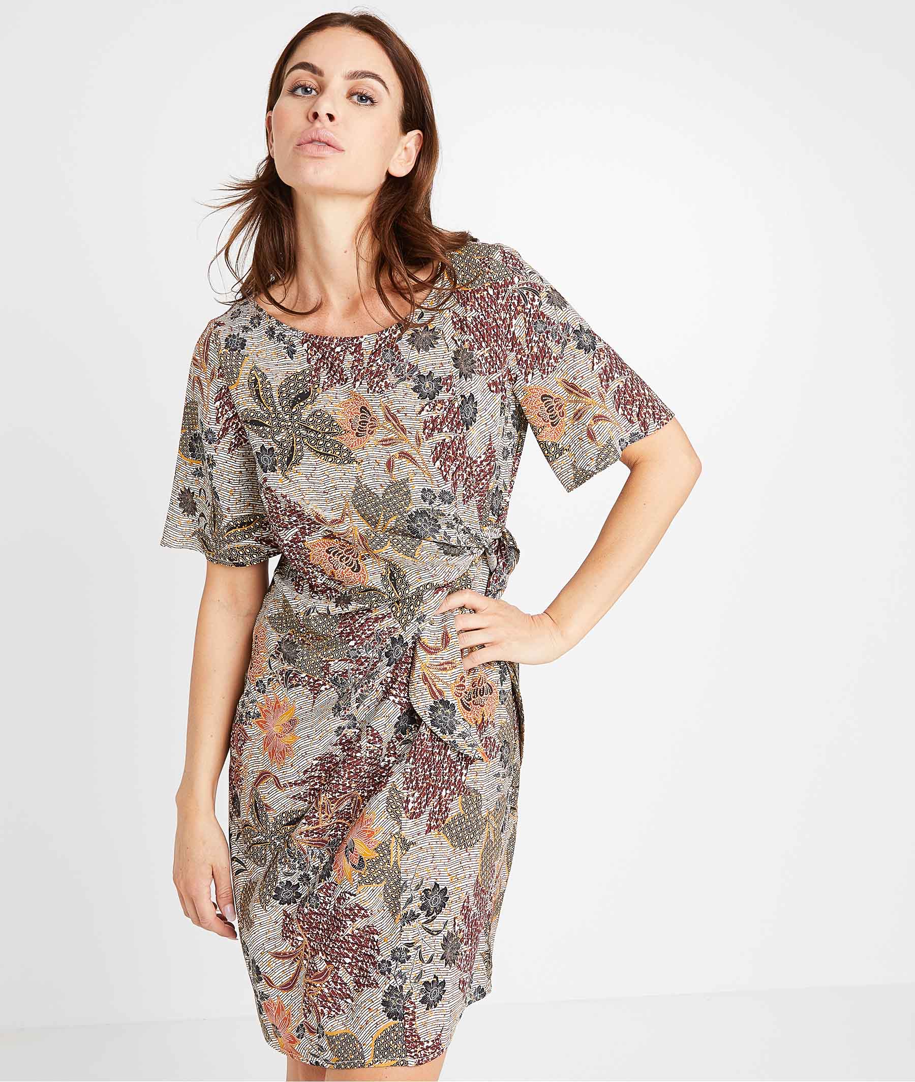 Robe imprimée et nouée femme KAKI