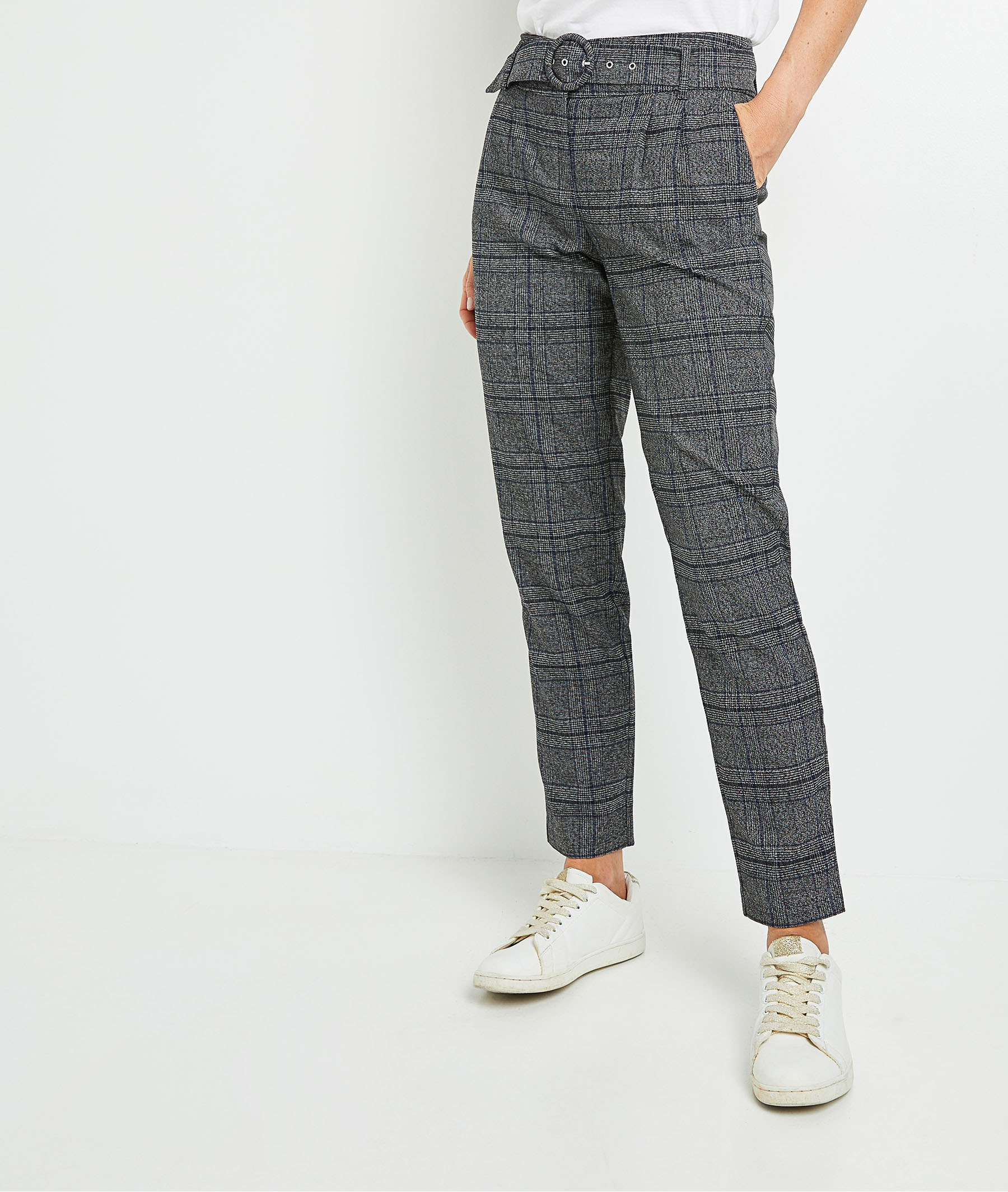 Pantalon cigarette taille haute femme GRIS