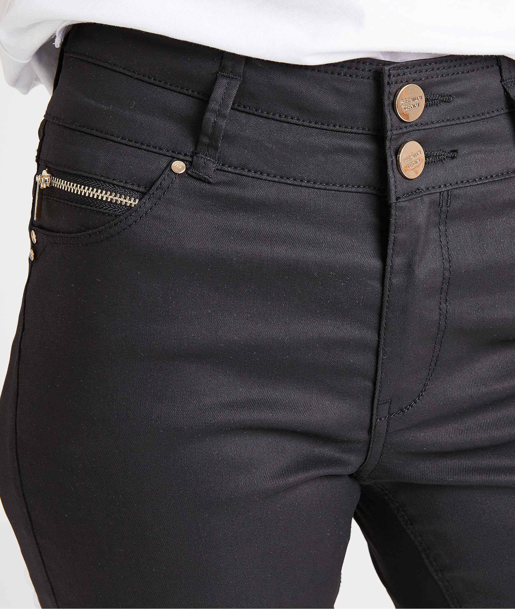 jean enduit noir femme taille haute