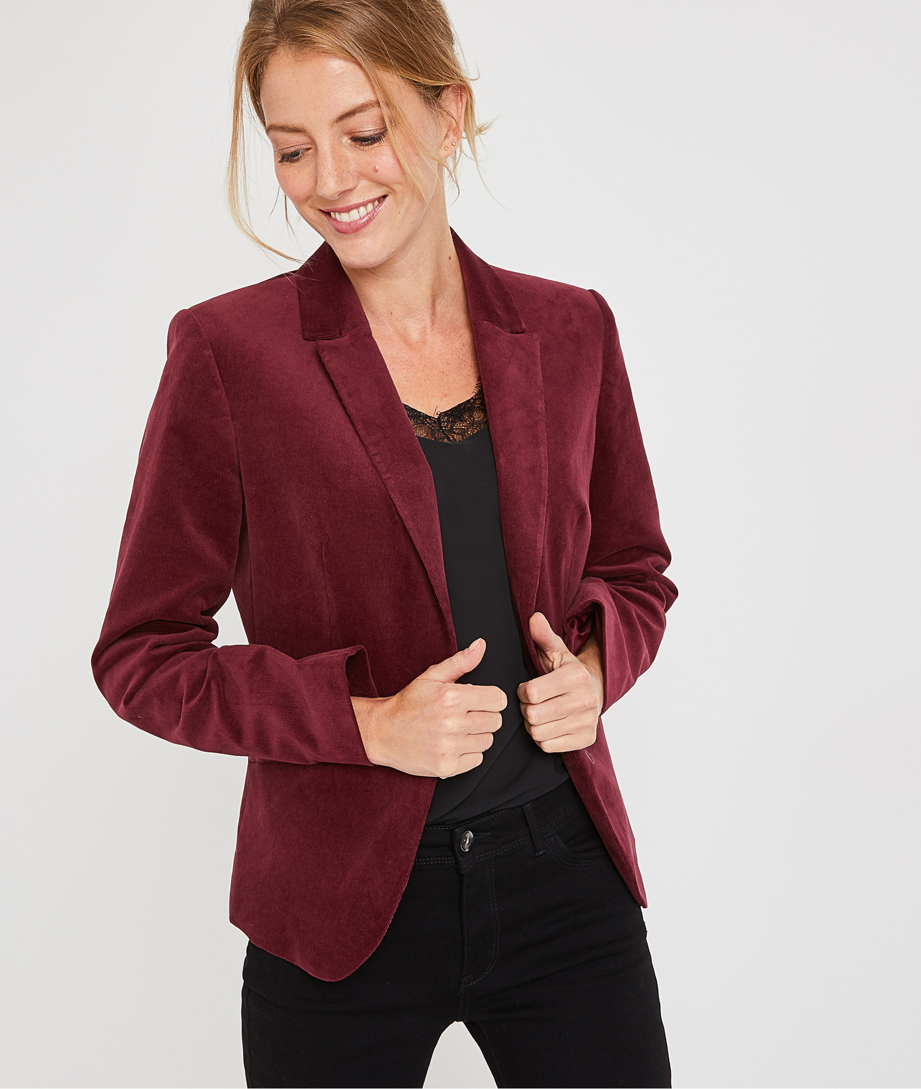 Veste de tailleur en velours rouge femme GRENAT - Grain de Malice