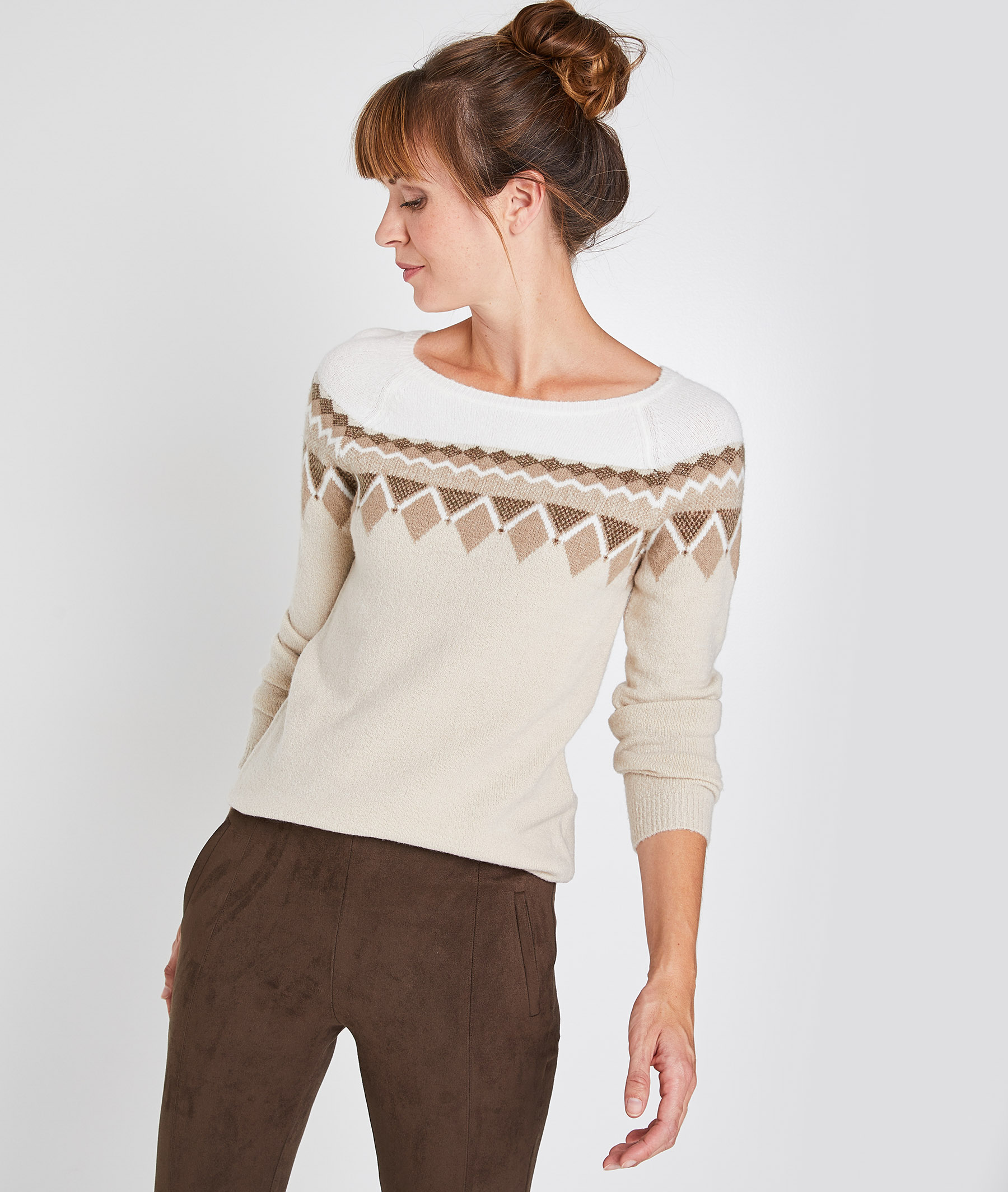 Pull beige à motifs femme BEIGE
