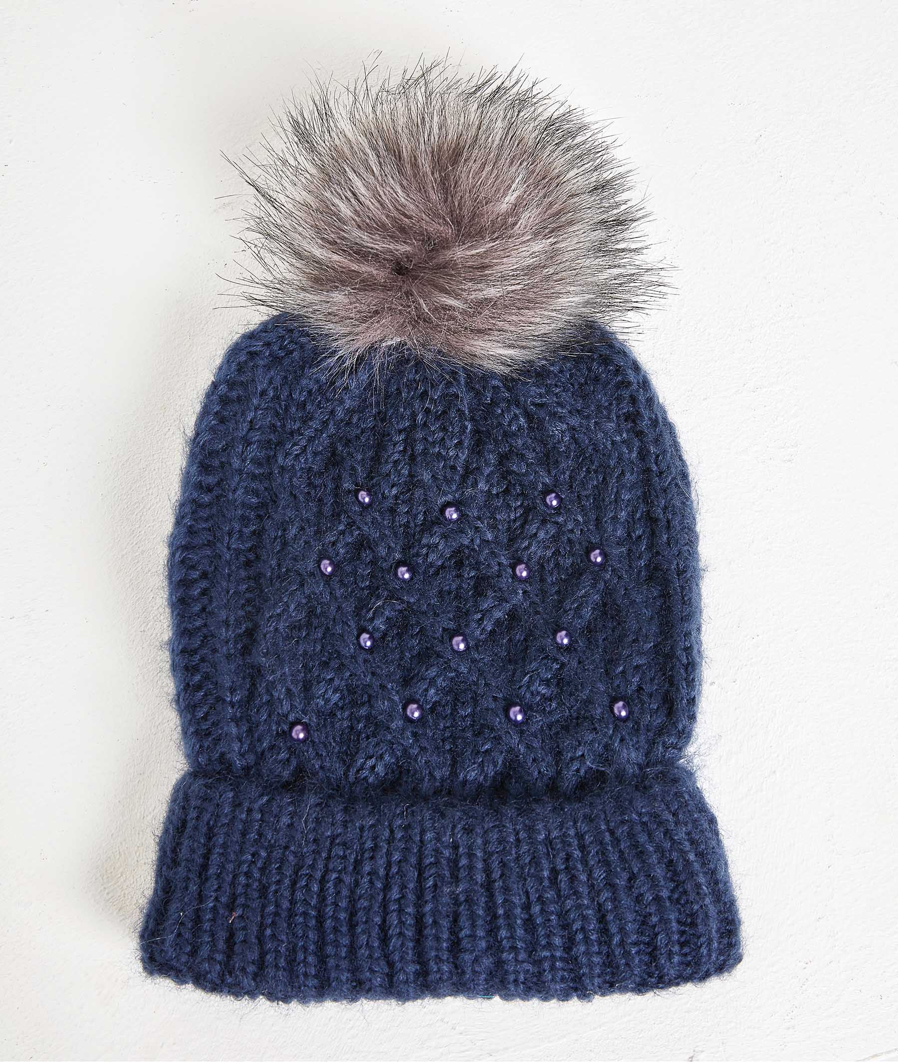 Bonnet en tricot et perles femme MARINE